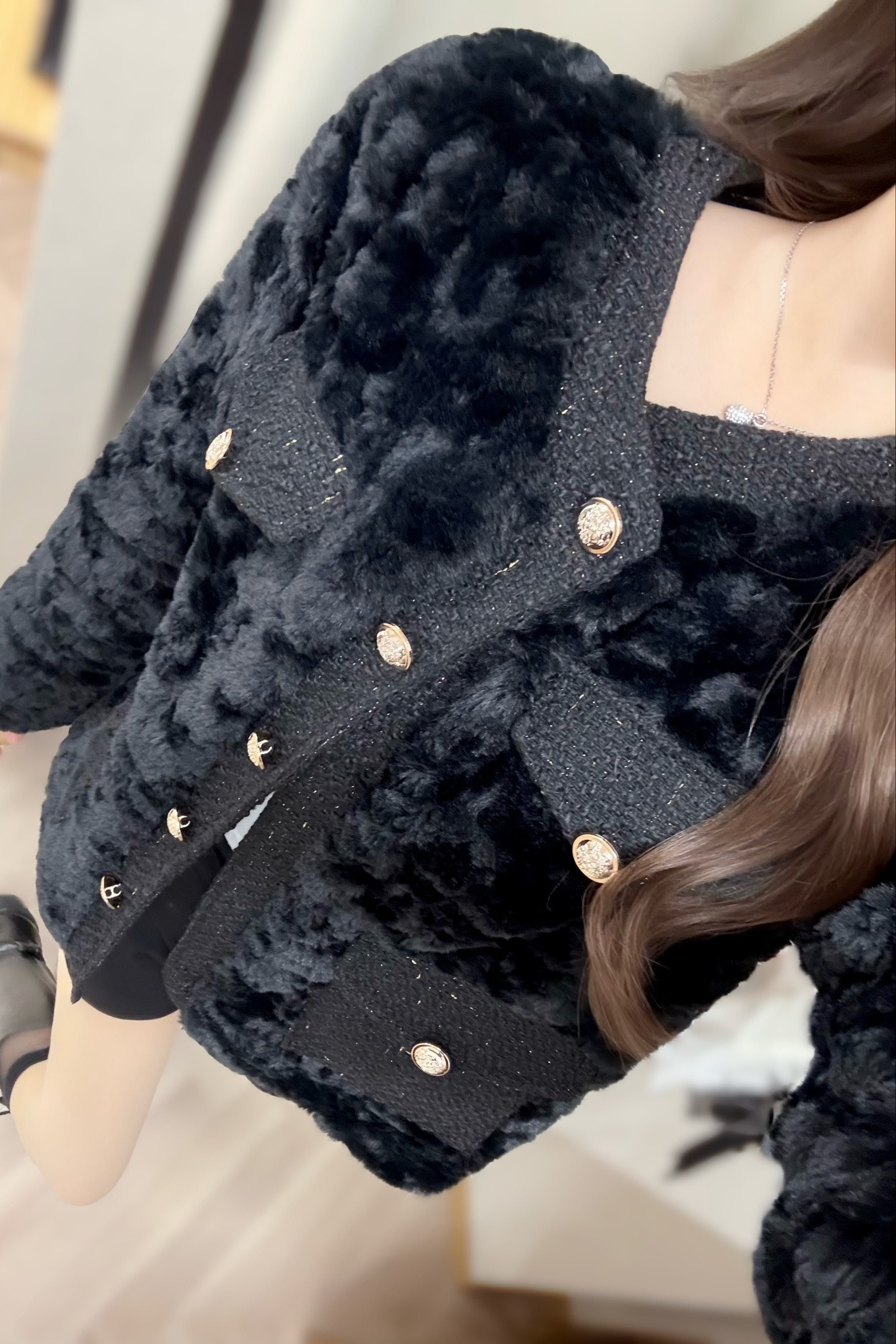 フロントボタンミドルファーコート KR30268