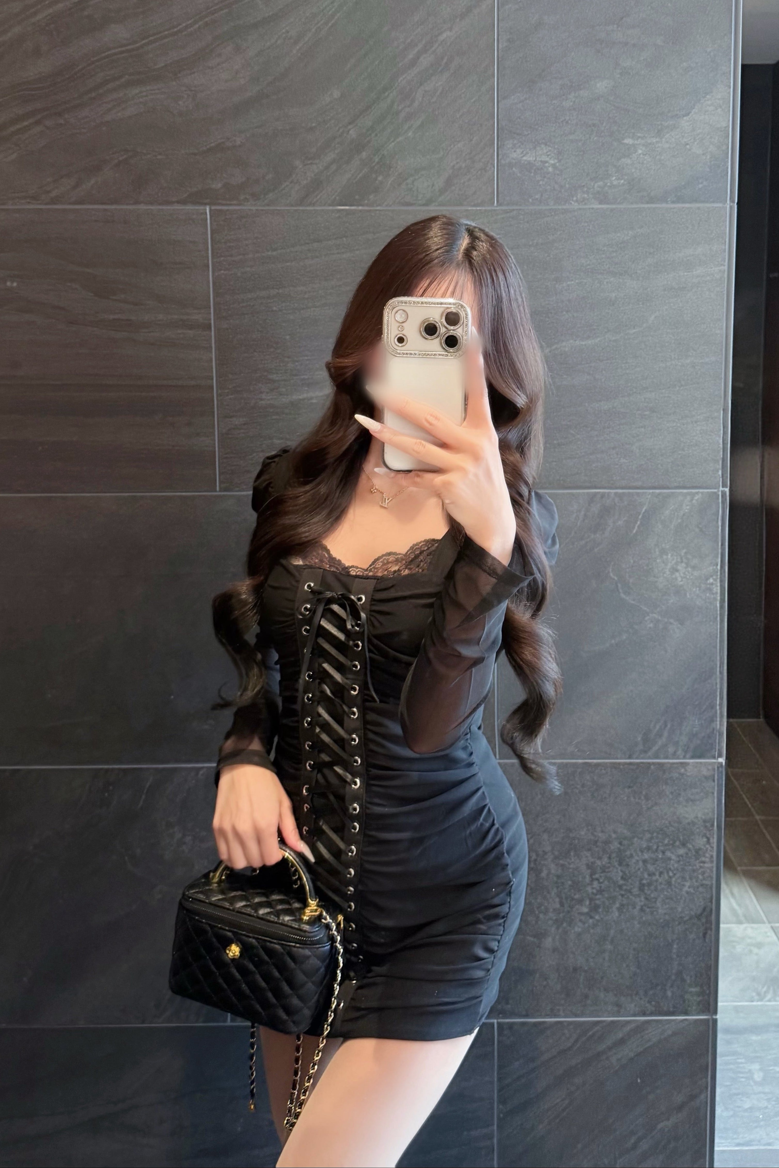 フロントレースアップタイトミニワンピース KR14343