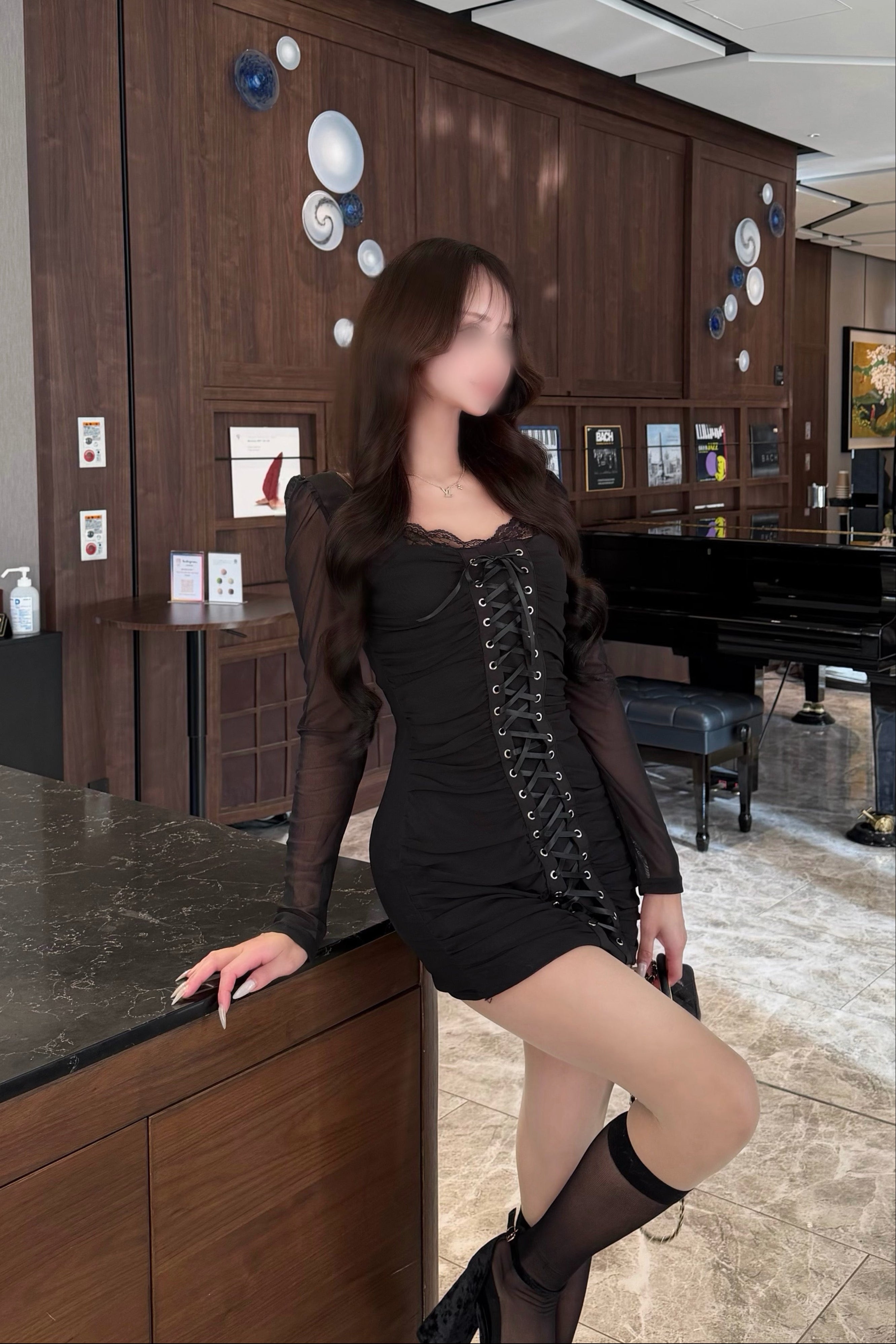 フロントレースアップタイトミニワンピース KR14343