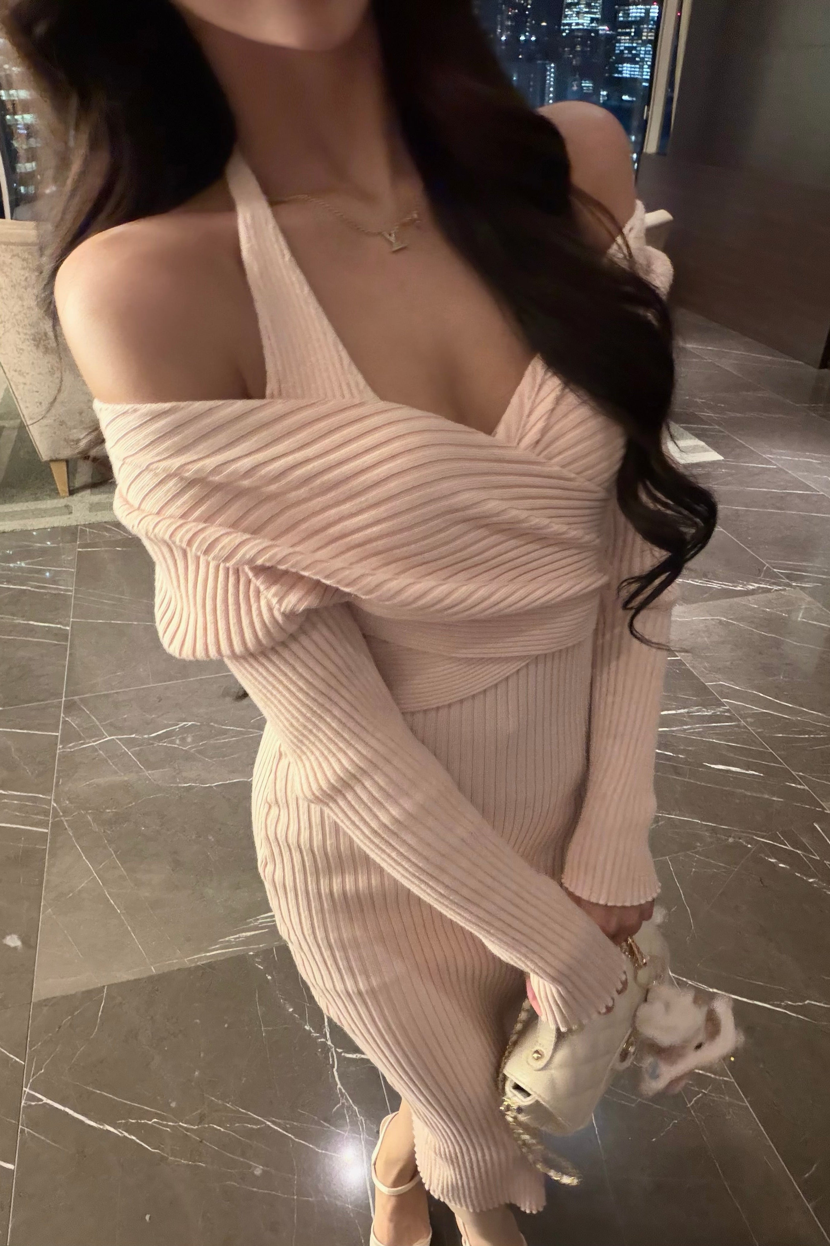 ホルターネックニットロングワンピース KR14163