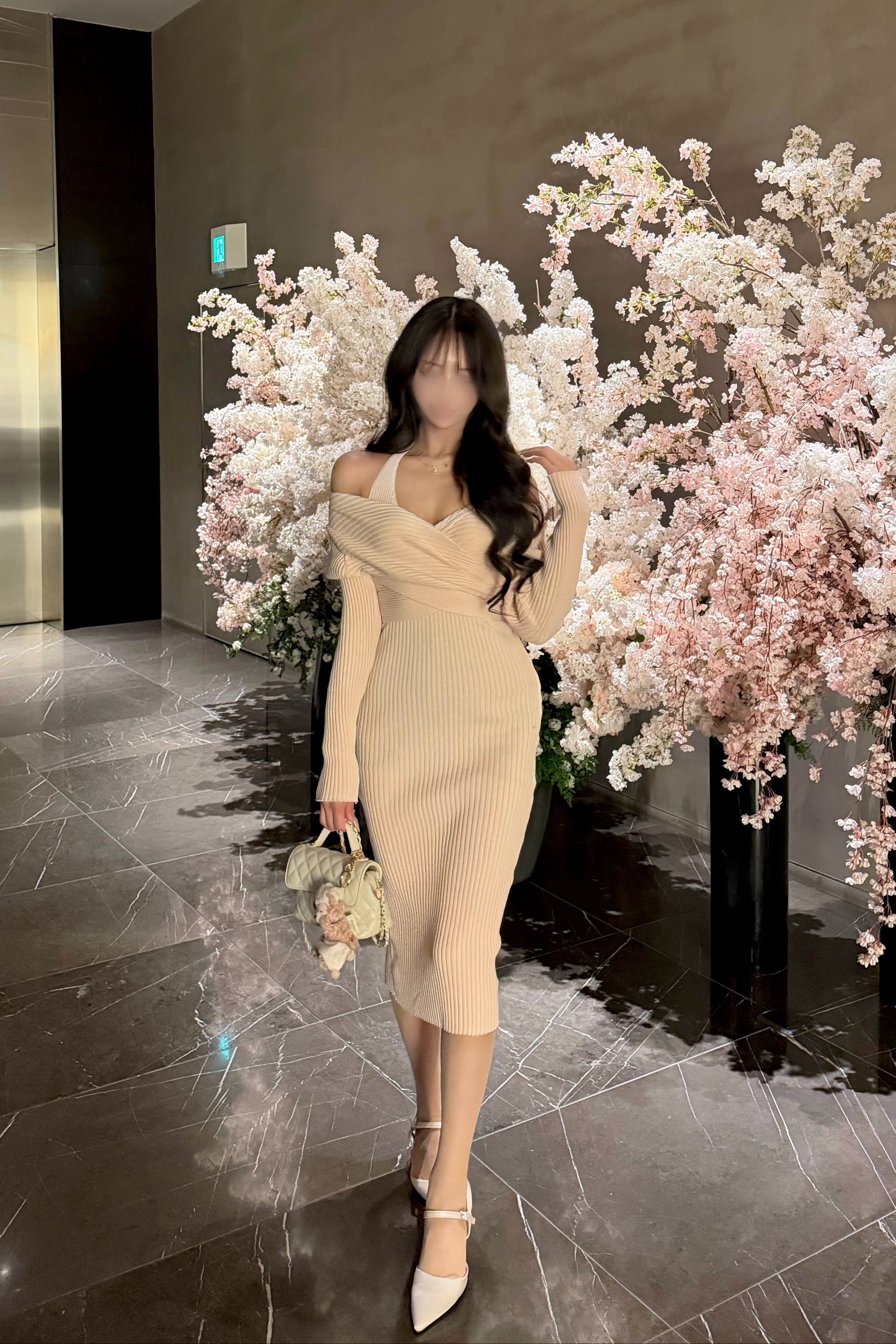 ホルターネックニットロングワンピース KR14163