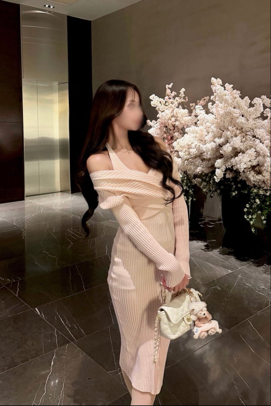 ホルターネックニットロングワンピース KR14163