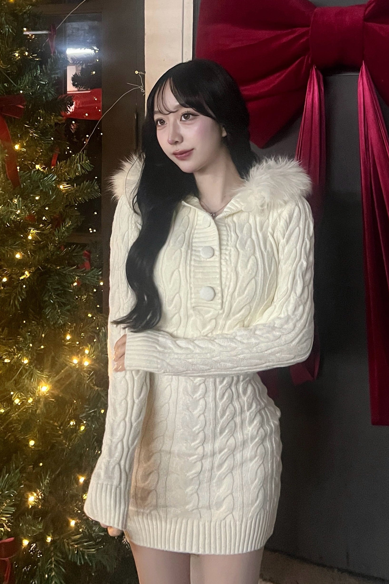 ファーケーブルニットワンピース KR13480