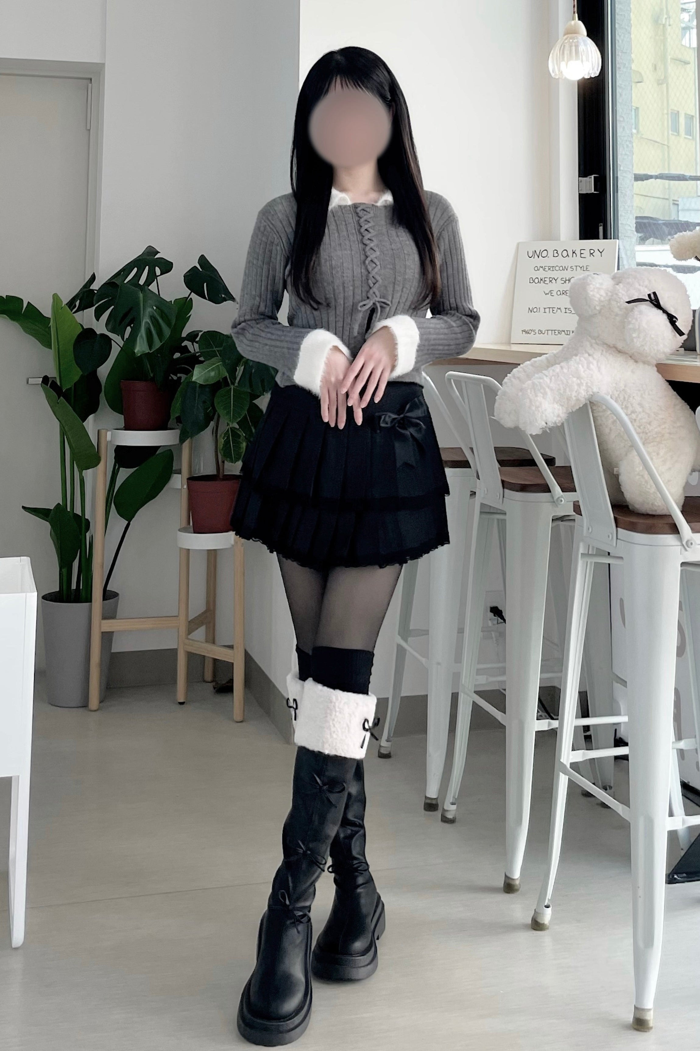 ファーカラーレースアップニット KR13563