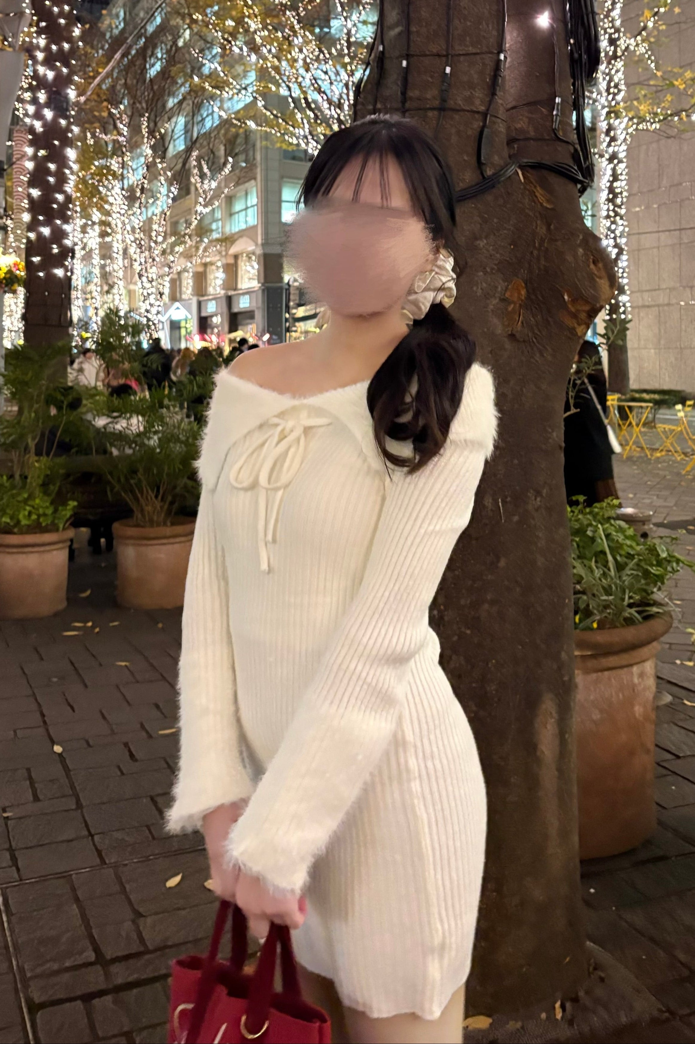 オフショルリボンニットワンピース KR13800