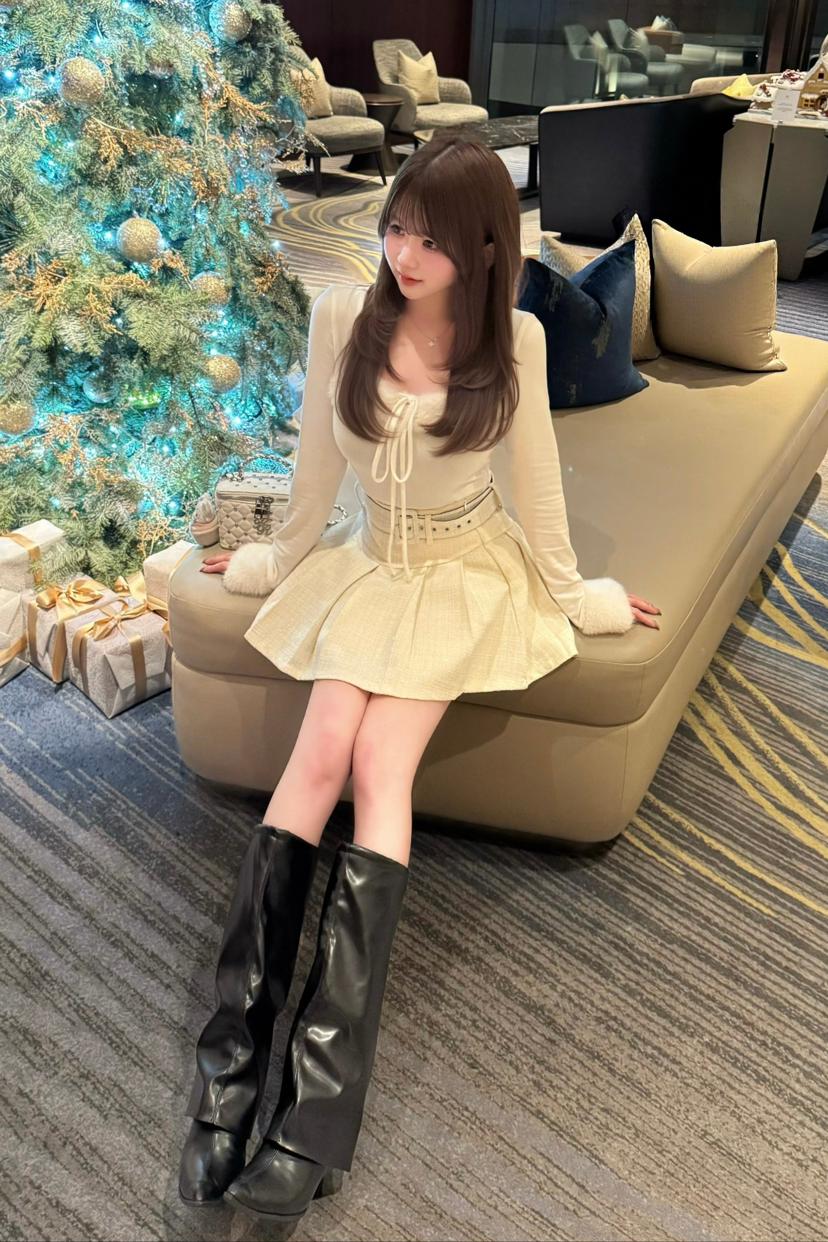ベルトツイードプリーツスカート KR13888