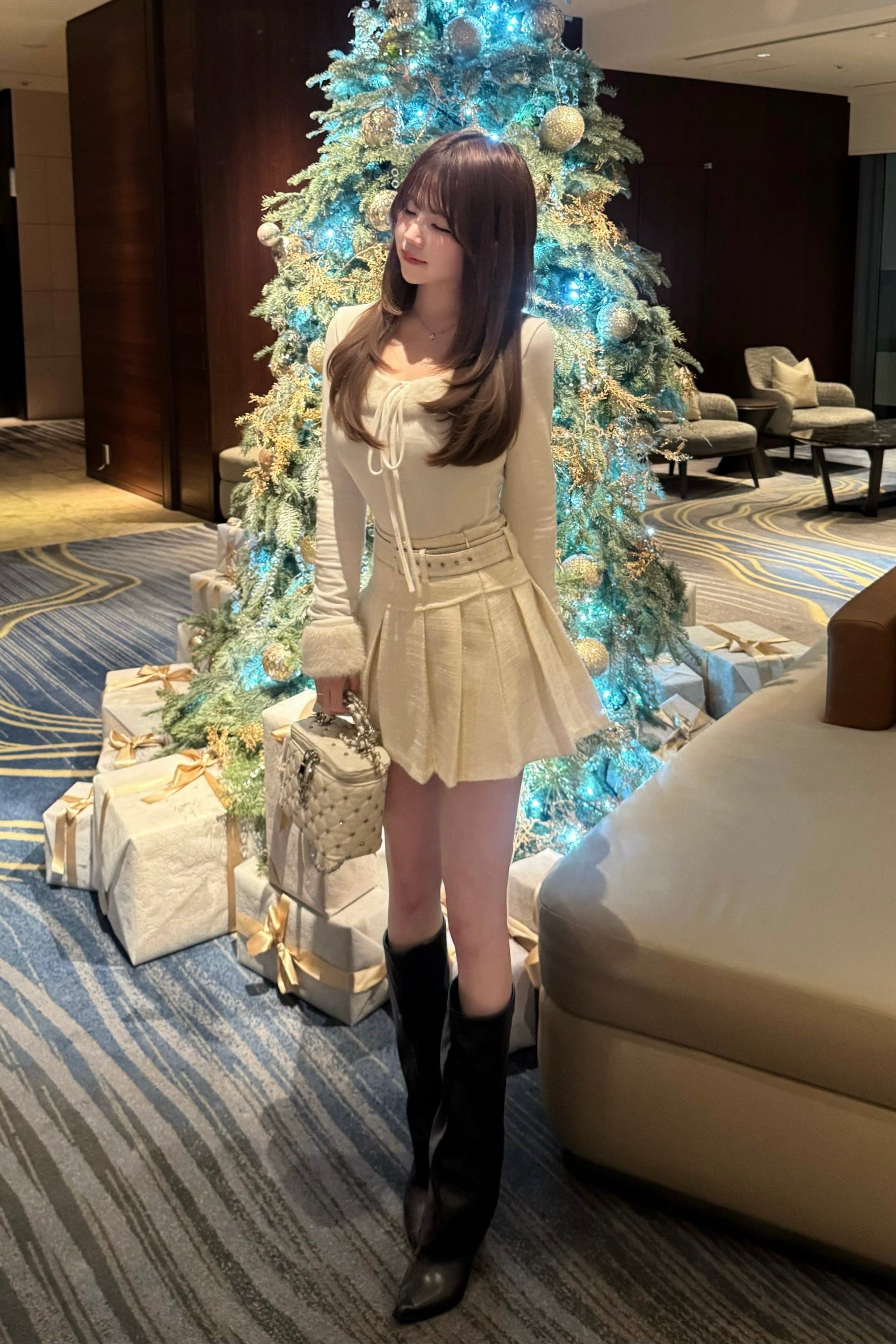 ベルトツイードプリーツスカート KR13888