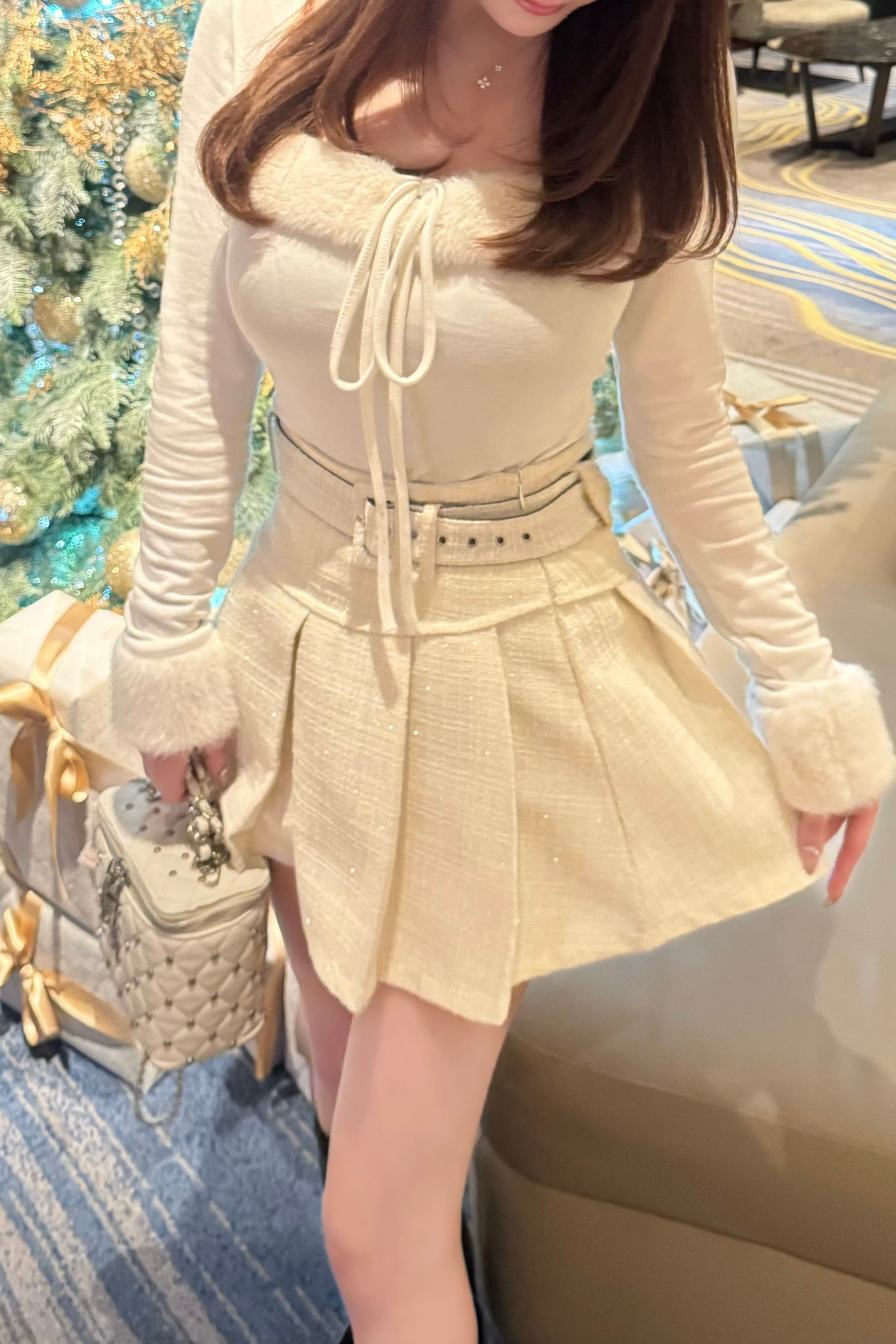 ベルトツイードプリーツスカート KR13888