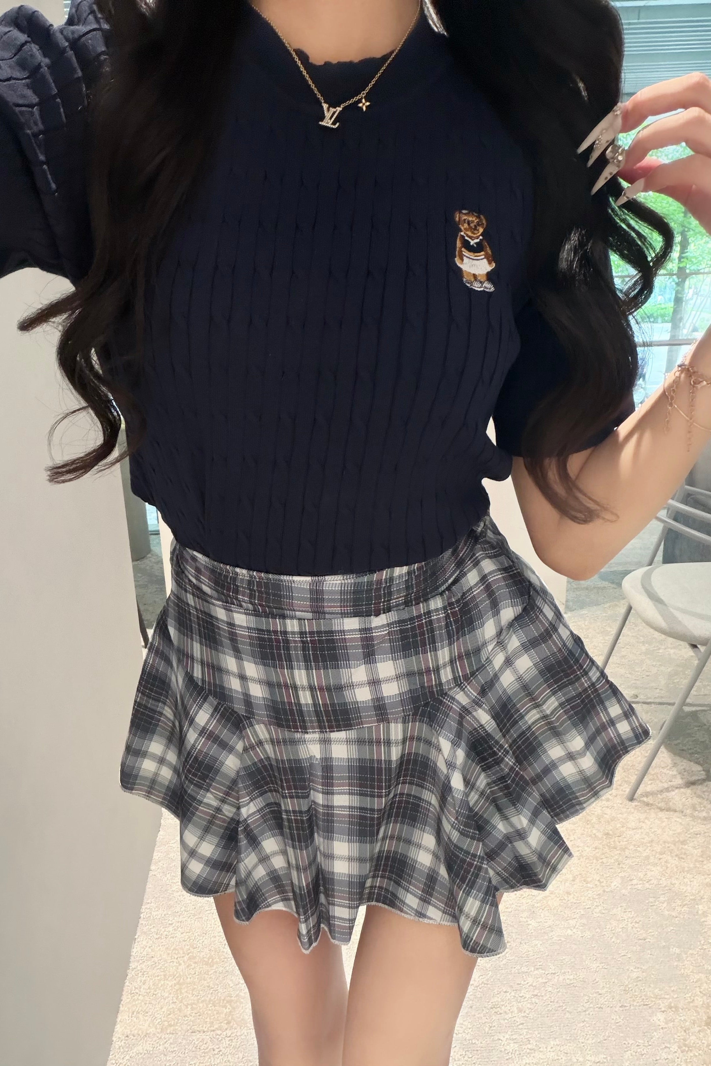 チェックハイウエストフレアミニスカート KR15023