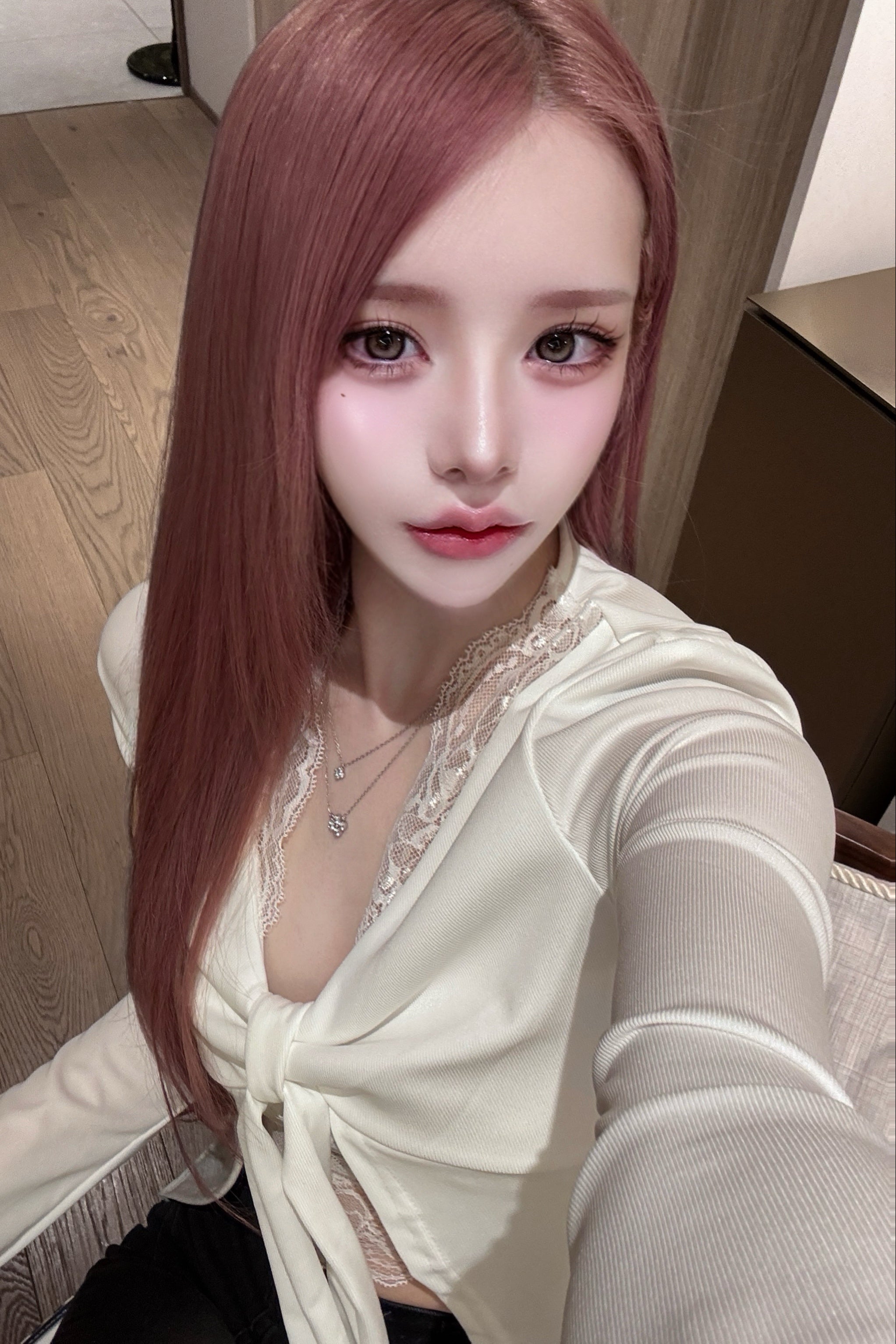 vネックレースレイヤードトップス KR14000