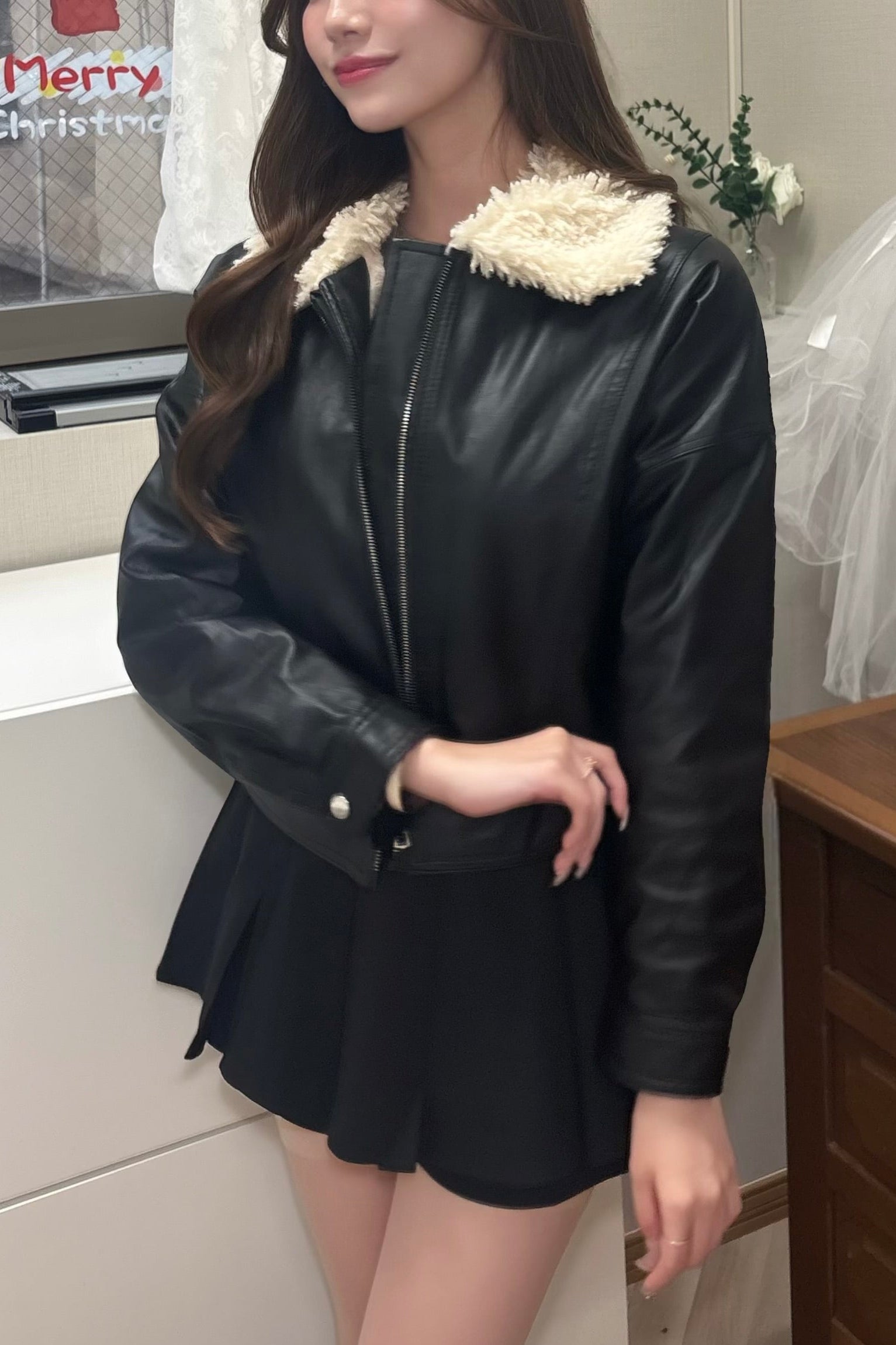 クロップドレザーボアジャケット KR30129