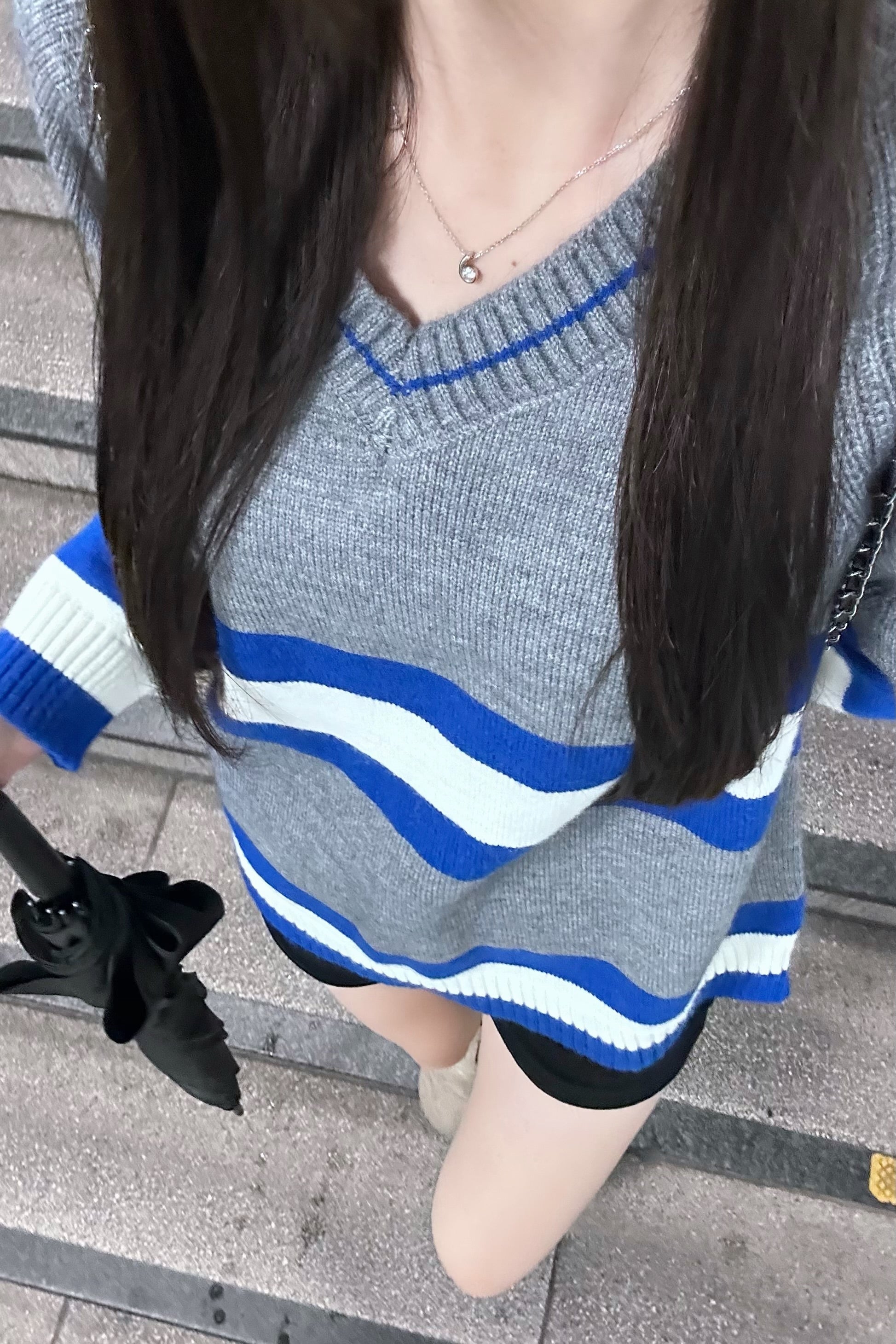 Vネックボーダーオーバーサイズニット KR15896
