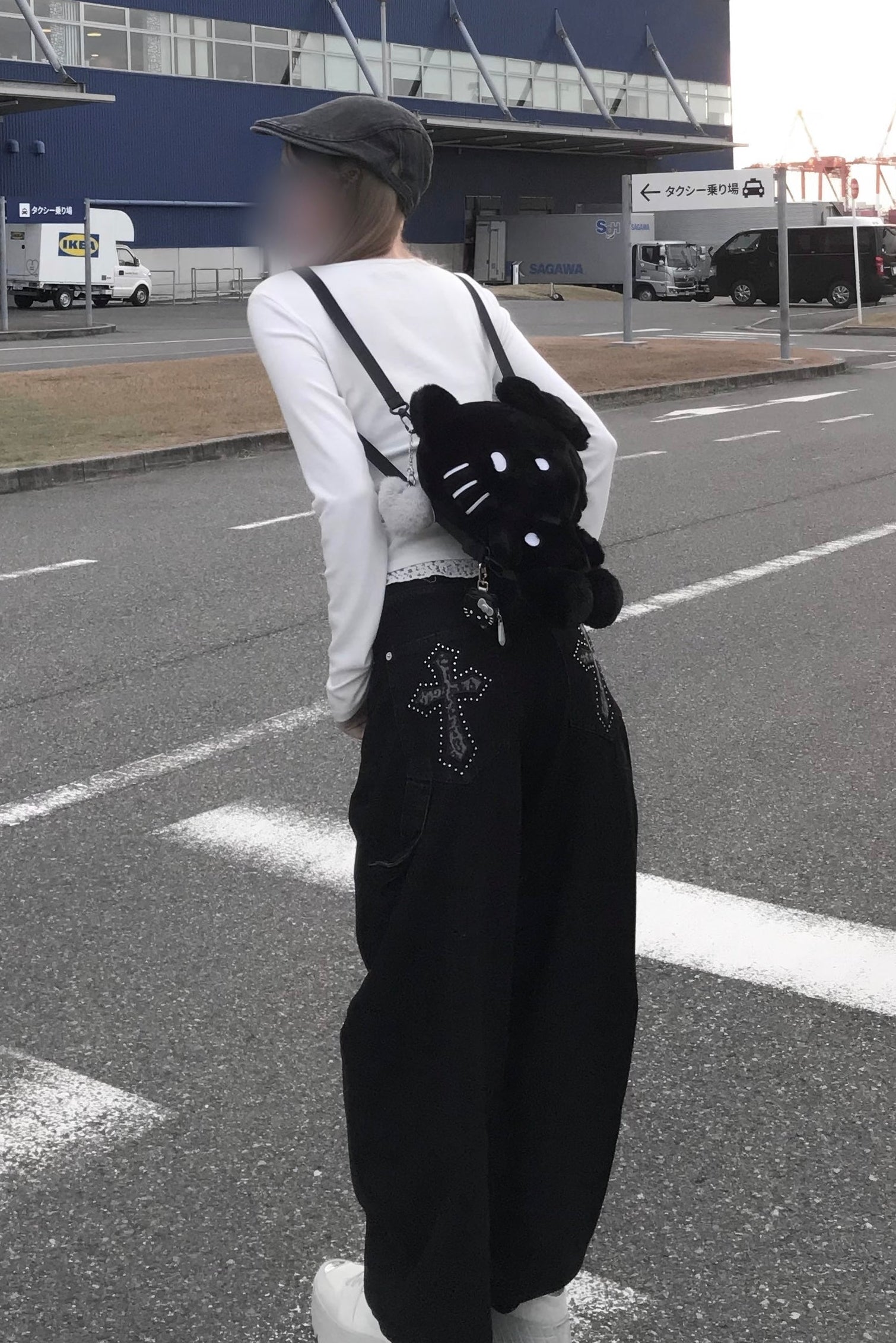 419　コンテンポラリーロンドン　ジッパーポケット付き黒パンツ バックポケットデザインパンツ KR13579