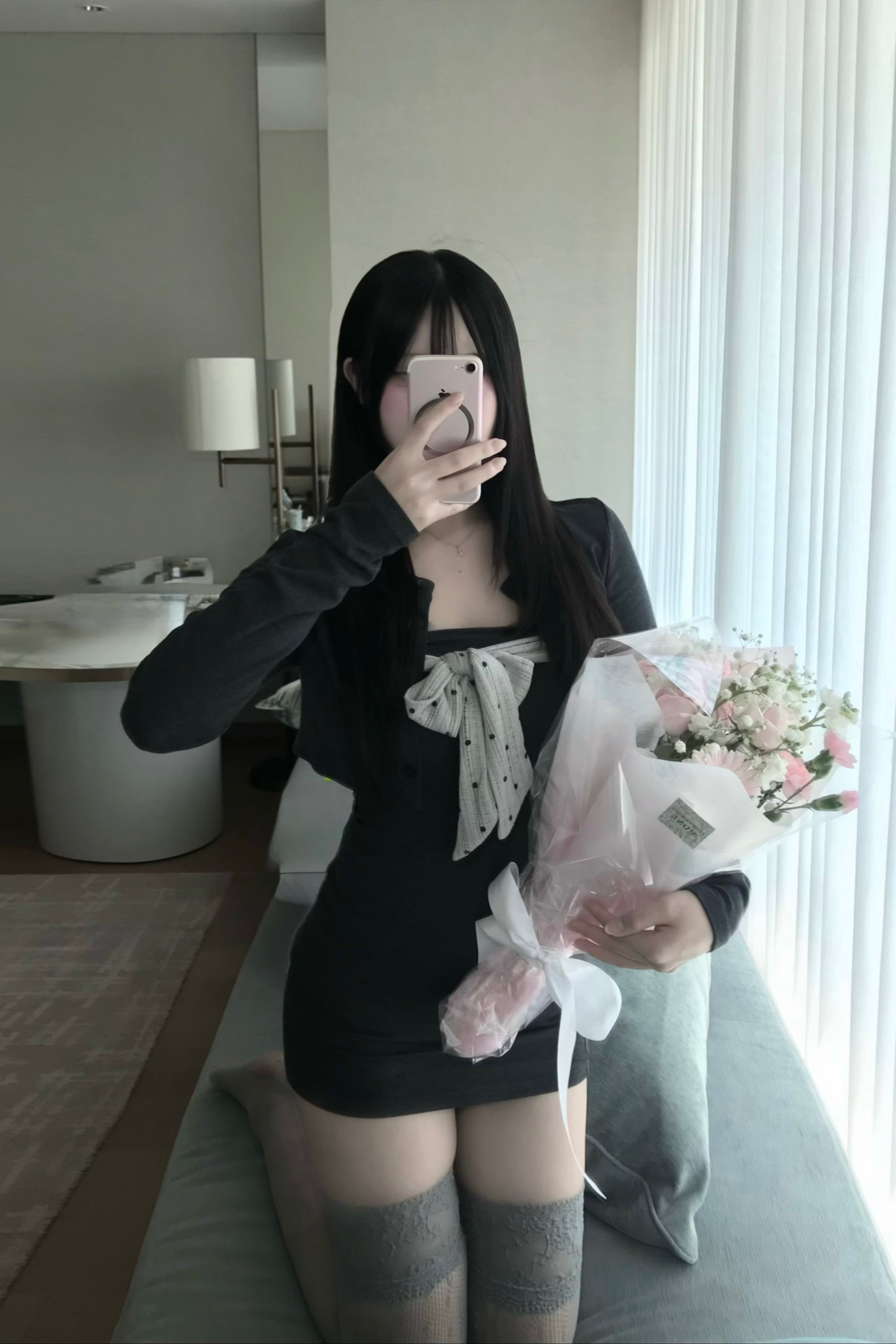 ドットリボンカーデワンピースセット KR13498