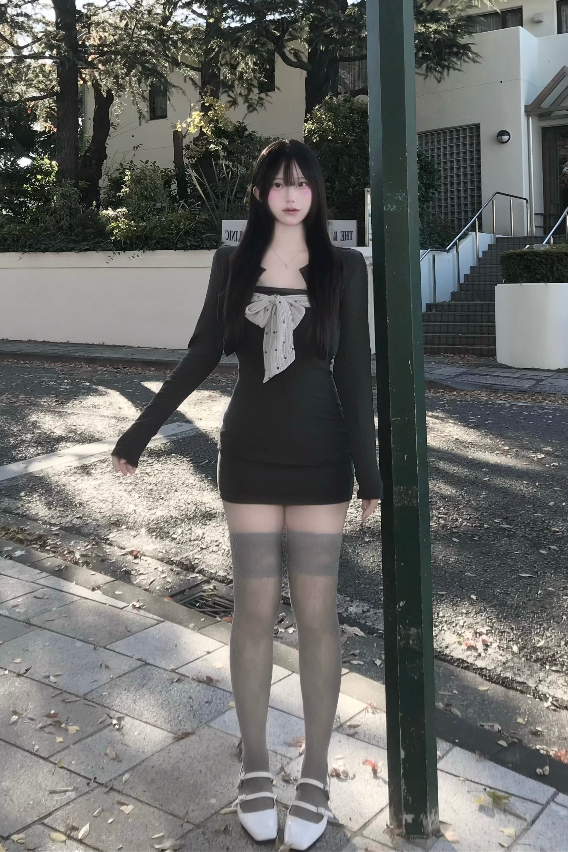 ドットリボンカーデワンピースセット KR13498