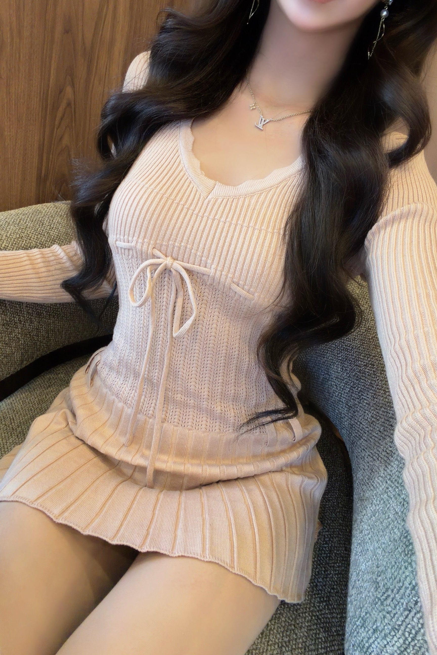 プリーツニットワンピース KR14487
