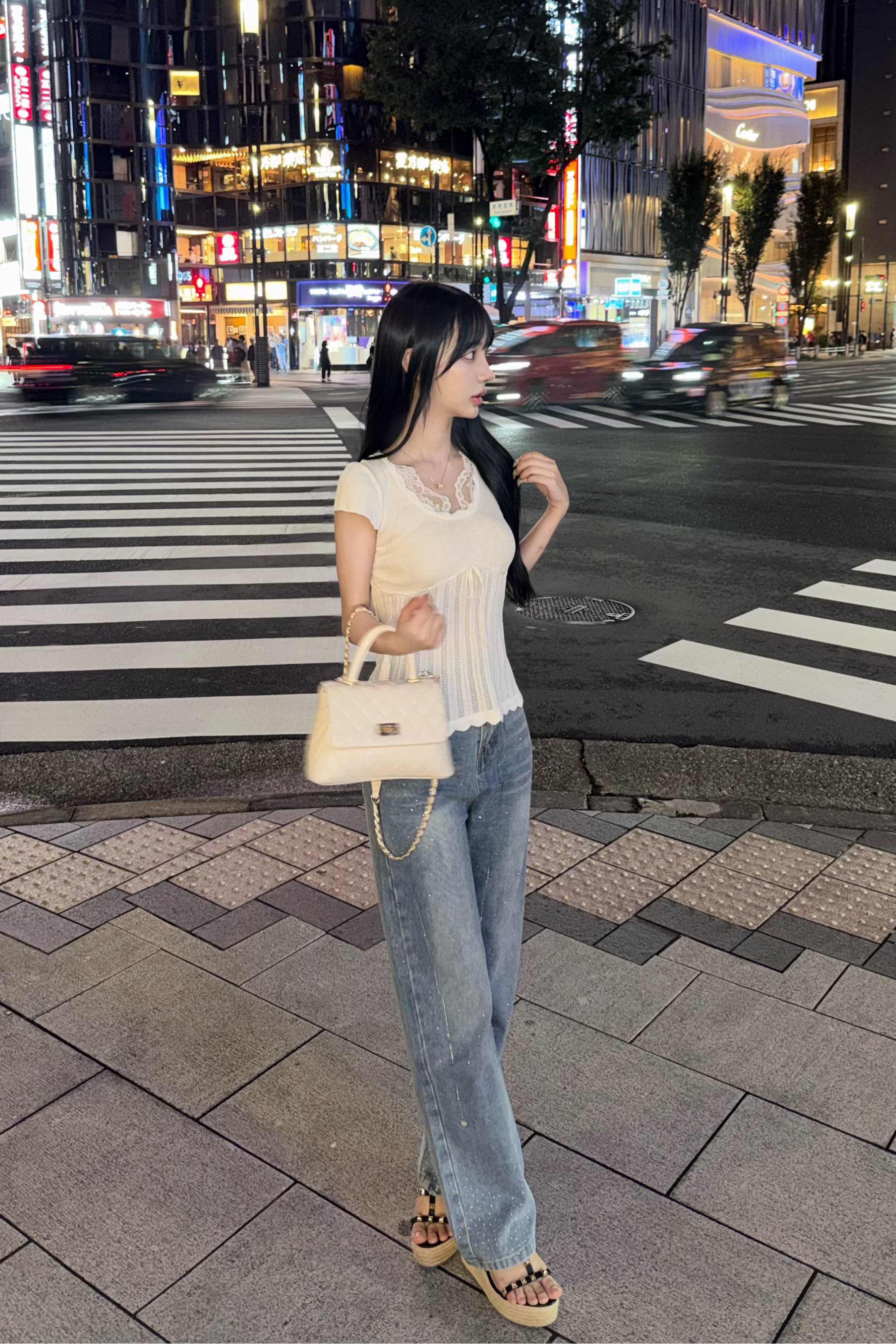 ビジューウォッシュドストレートデニムパンツ KR15589