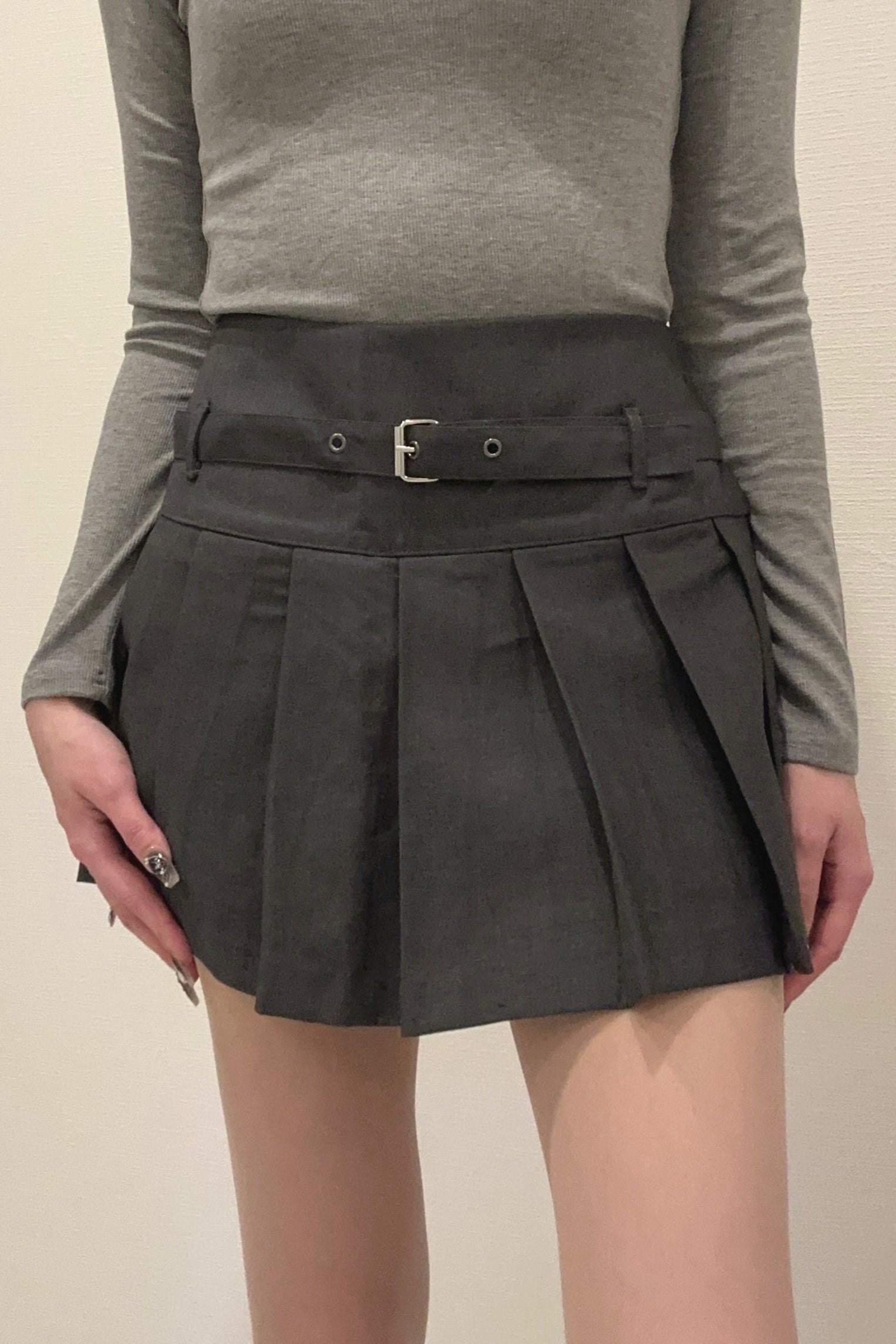 ベルトプリーツミニスカート KR13933