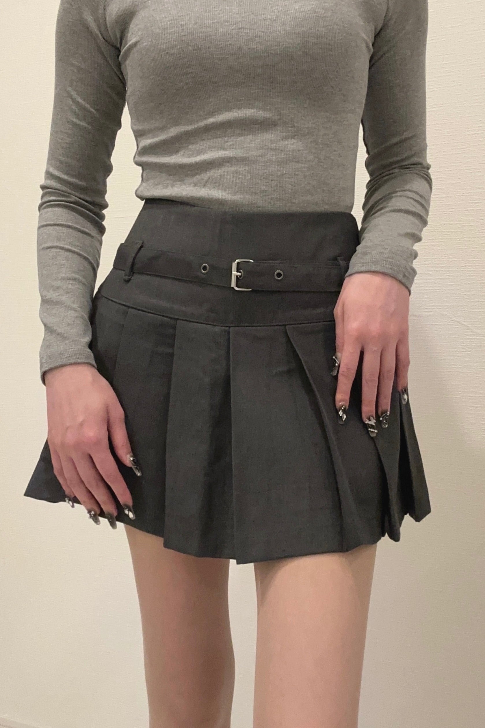 ベルトプリーツミニスカート KR13933