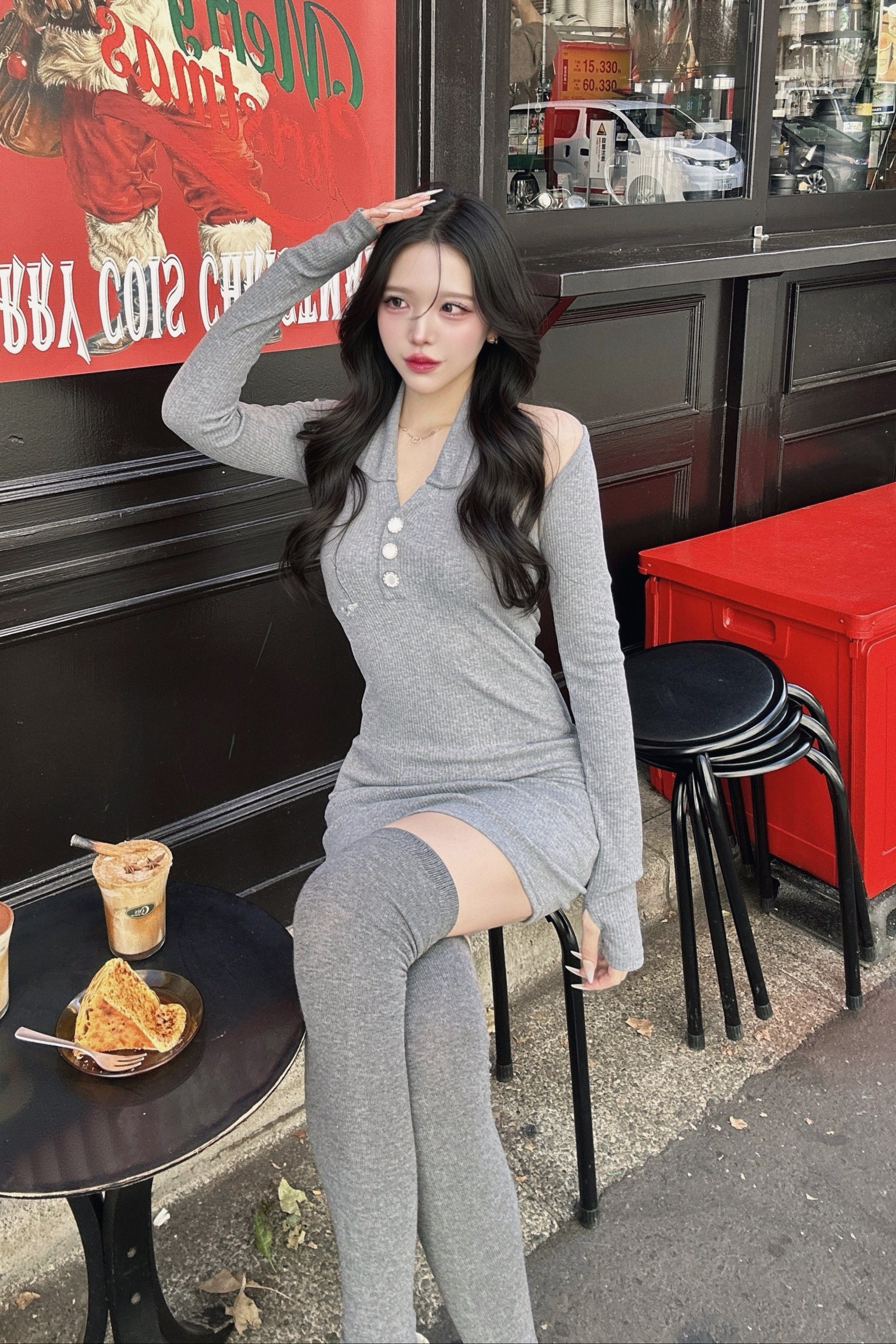 オープンショルダーニットワンピース KR13532