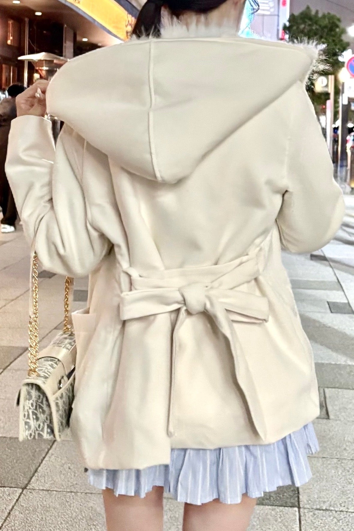 ファーフードロングコート KR30186