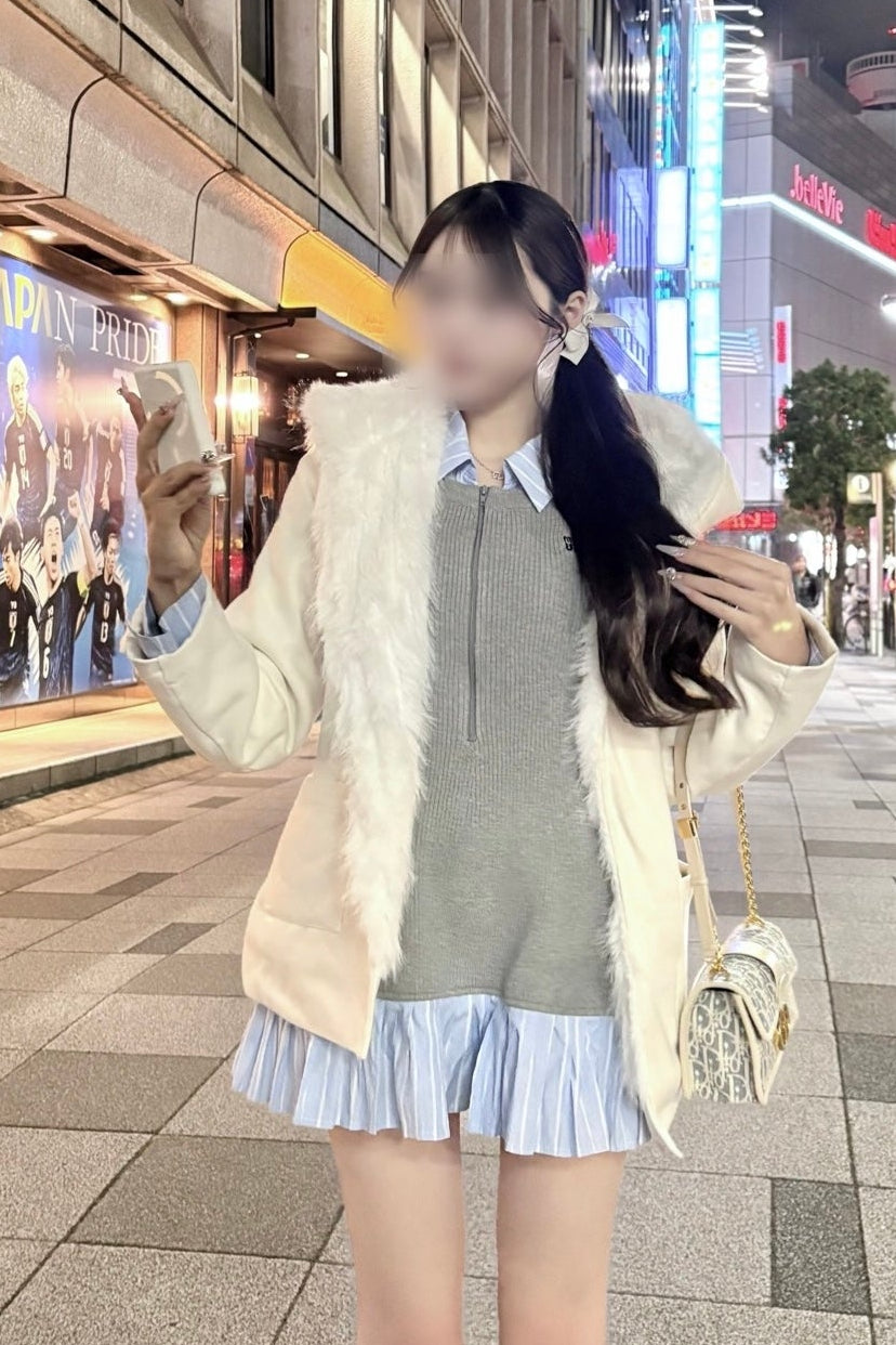 ファーフードロングコート KR30186