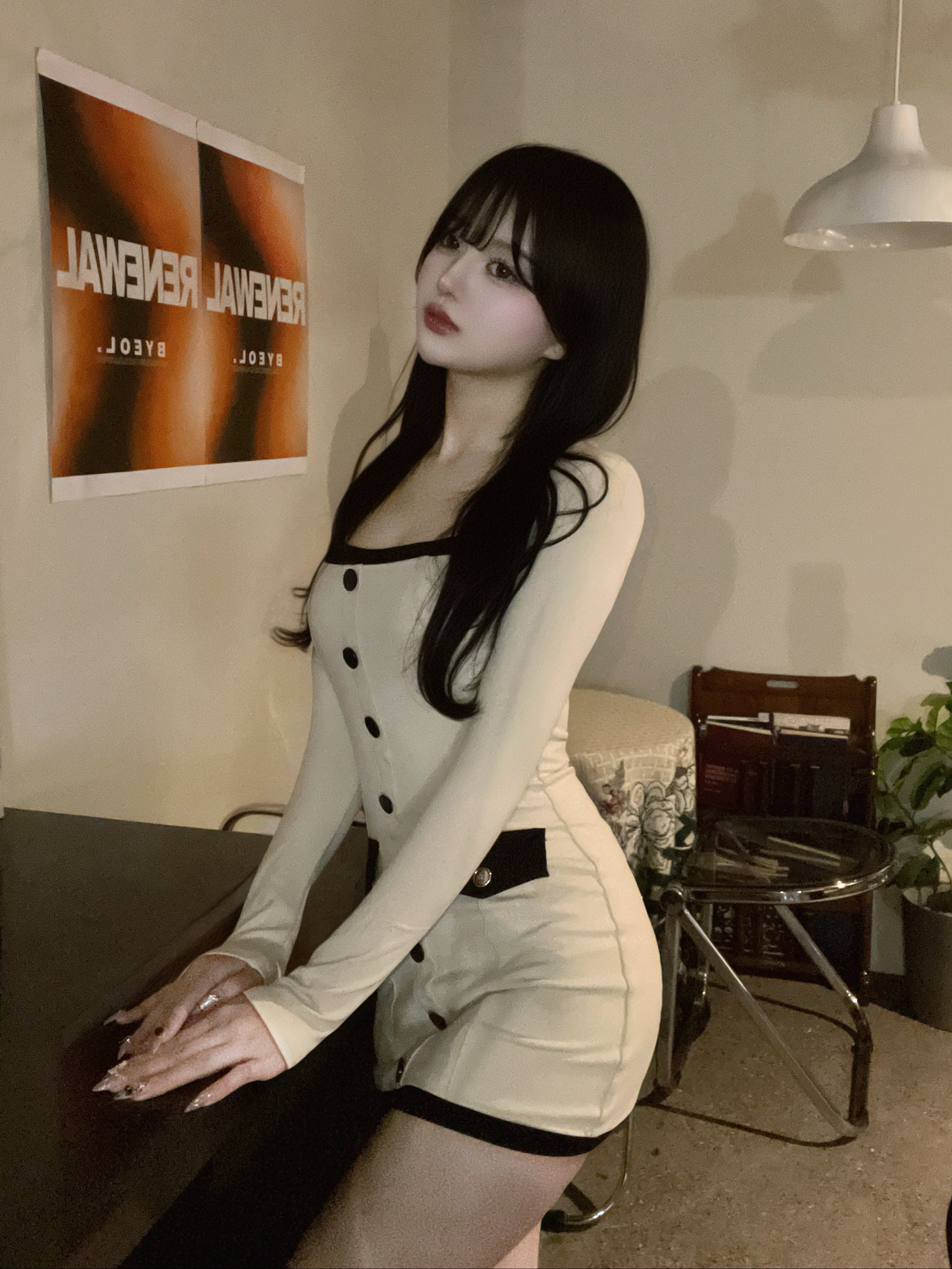 バイカラースクエアネックワンピース KR11199