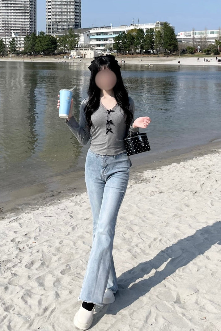 バックリボンハイウエストフレアパンツ KR14389