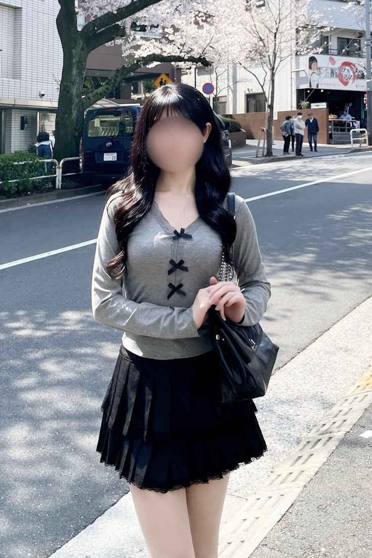 フロントリボンレースVネックカットソー KR14445