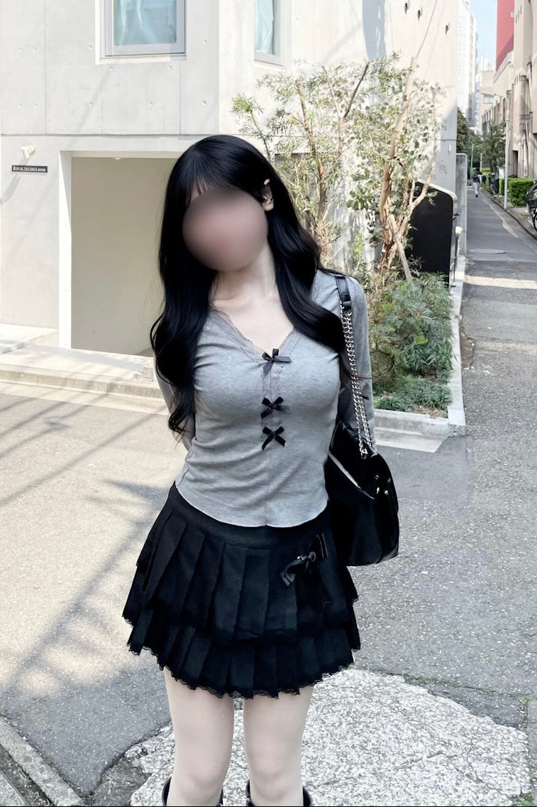 フロントリボンレースVネックカットソー KR14445