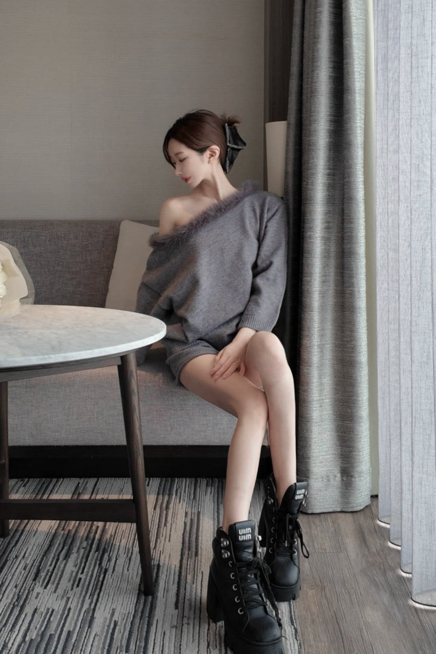 ファーオフショルニットセットアップ KR13526