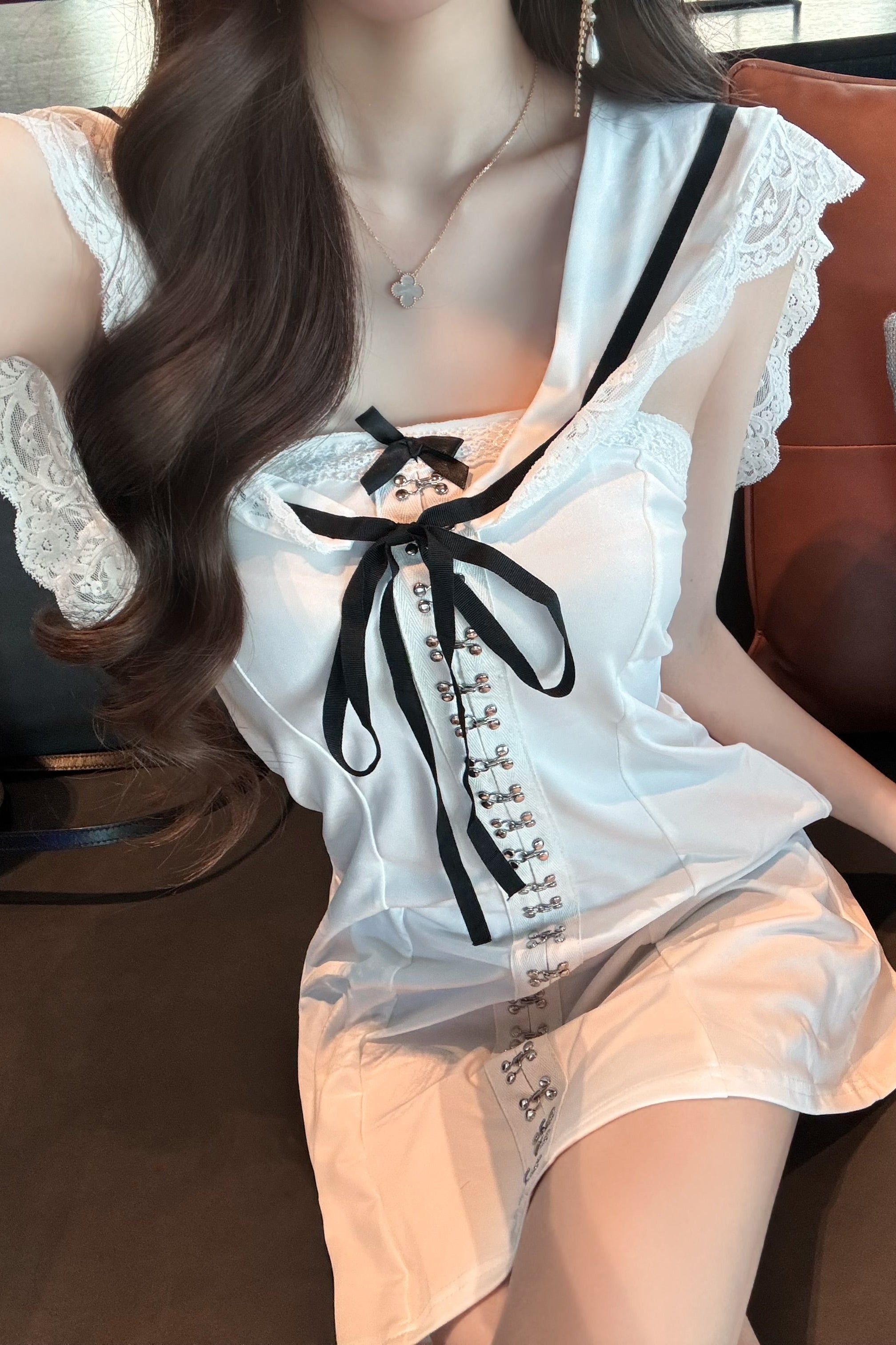 セーラーレースフリルリボンミニワンピース KR14399