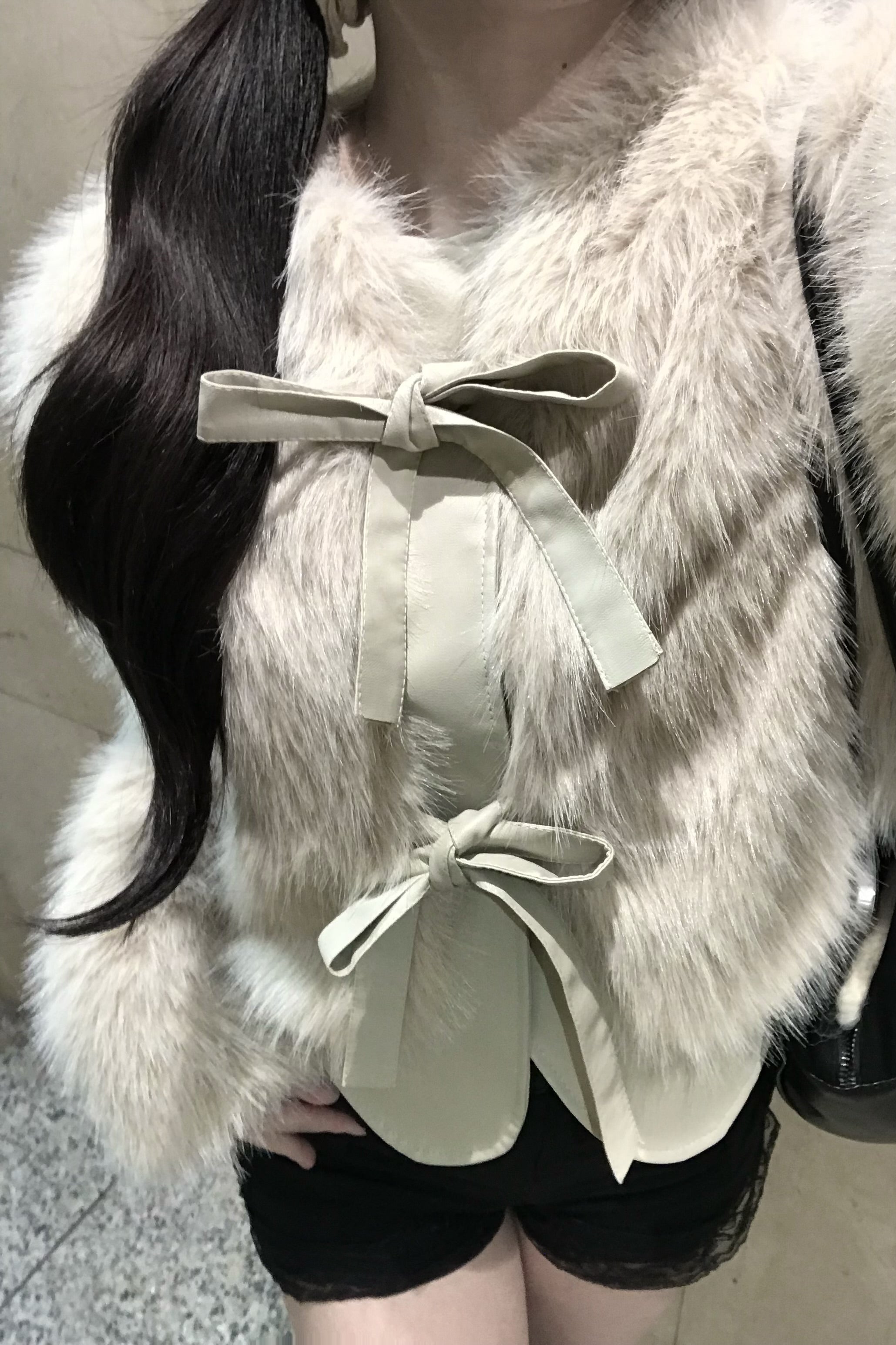 レースアップリボンファーコート KR30360