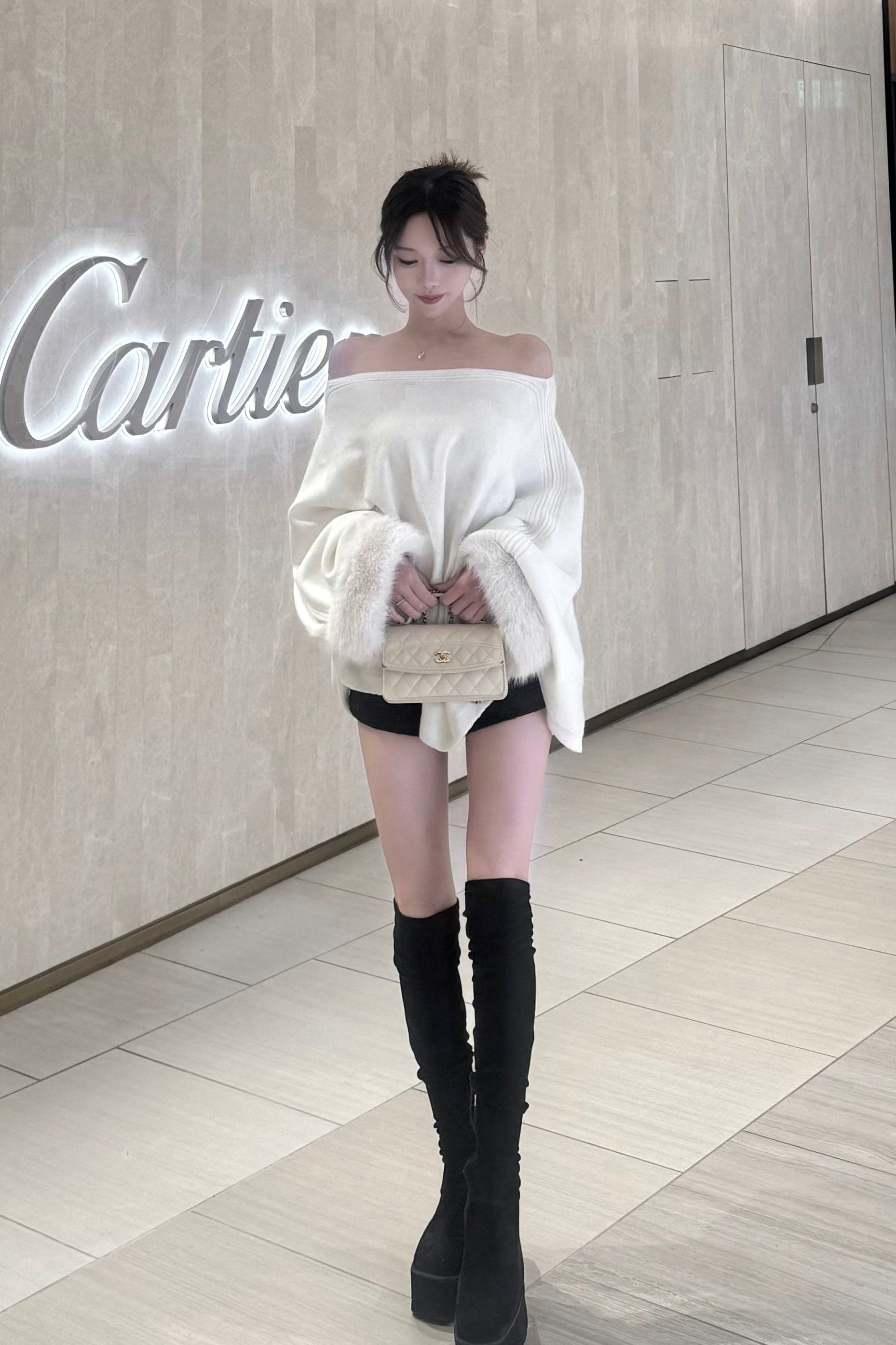 オフショルファースリーブニットトップス KR13528