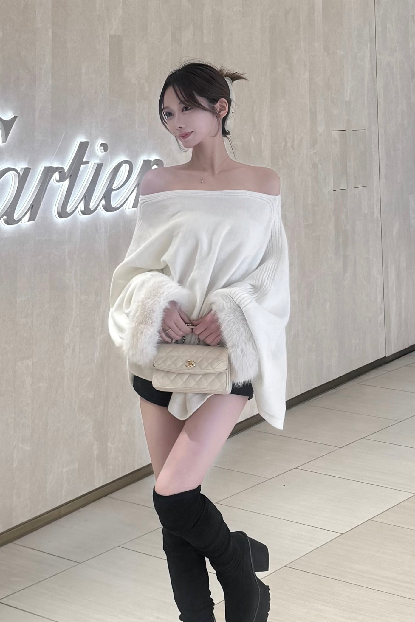 オフショルファースリーブニットトップス KR13528