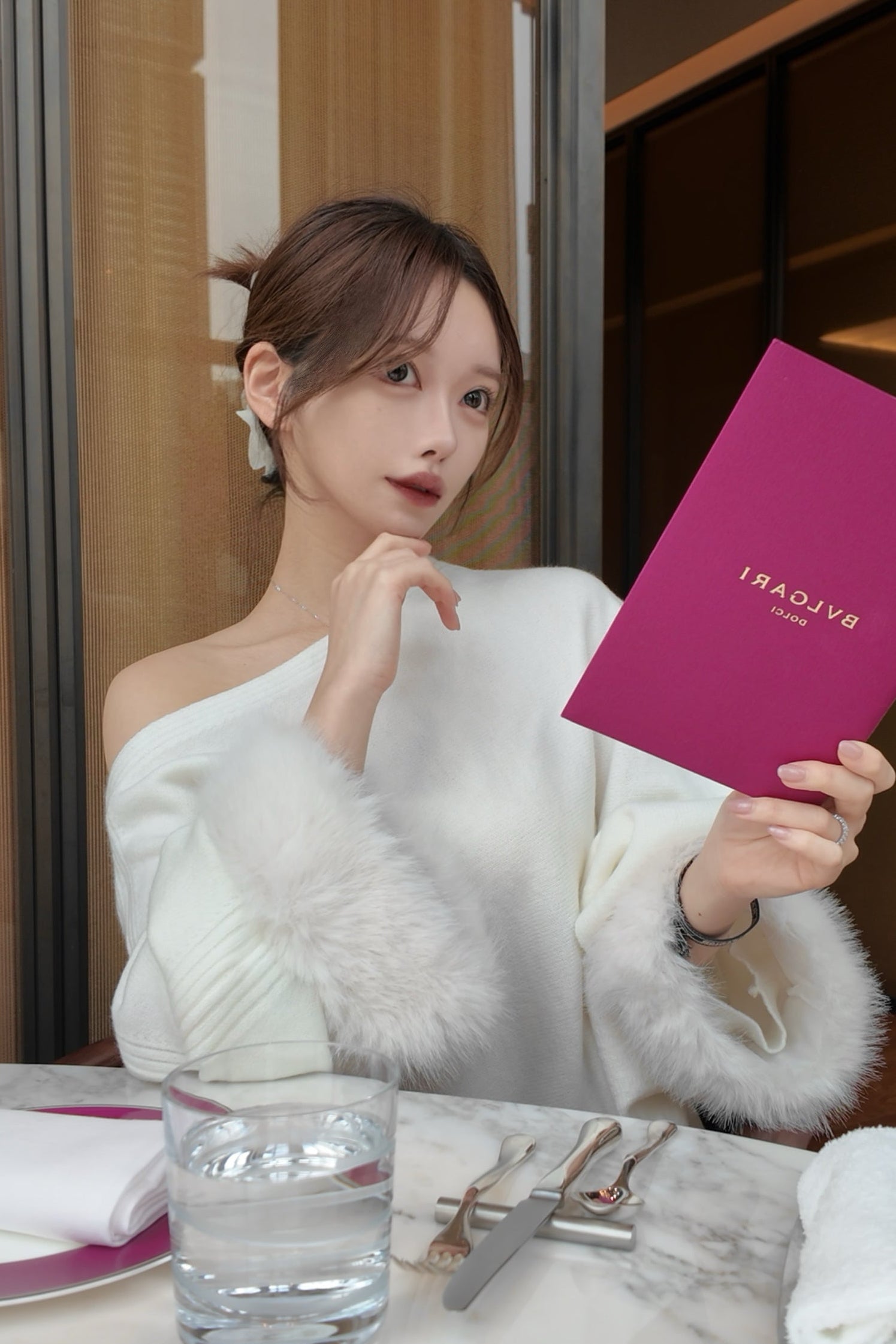 オフショルファースリーブニットトップス KR13528