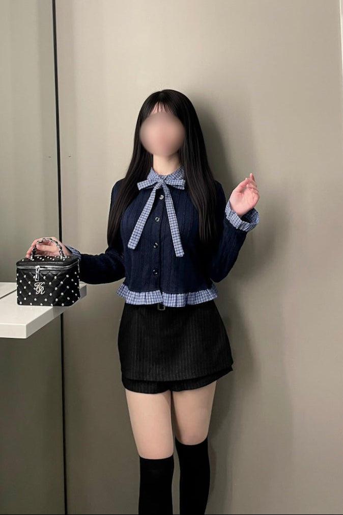 チェックリボンニットカーディガン KR14604