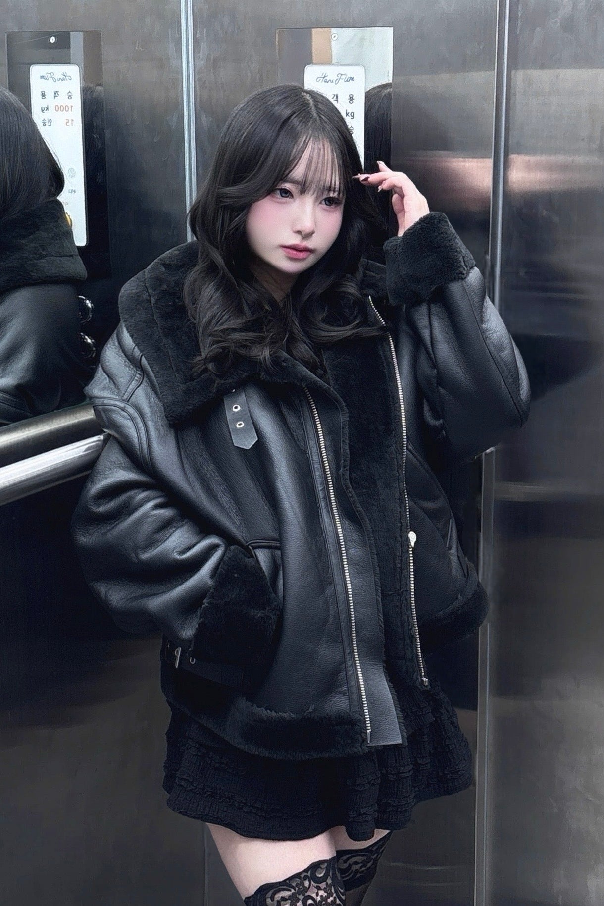 ハイネックファーライダースジャケット KR30170