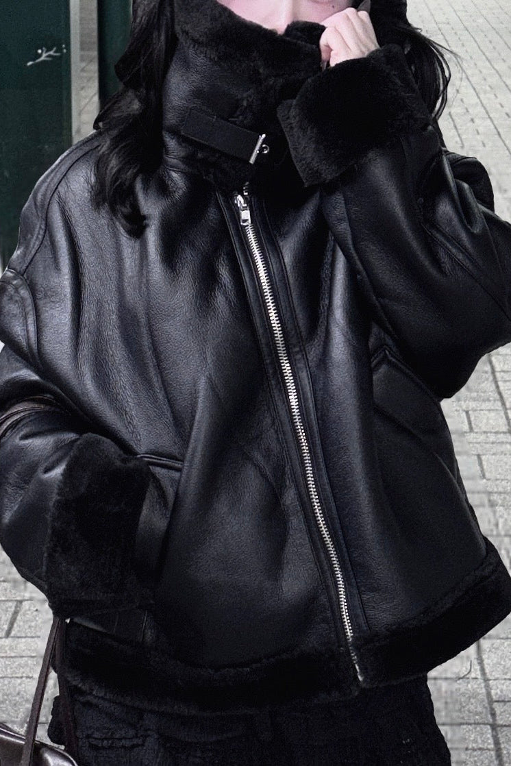 ハイネックファーライダースジャケット KR30170