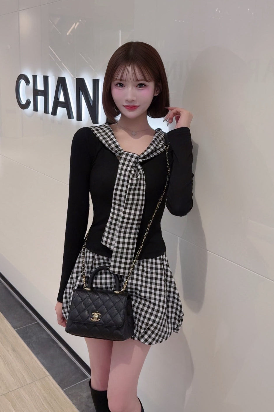 チェックタイバルーンスカートセットアップ KR30547