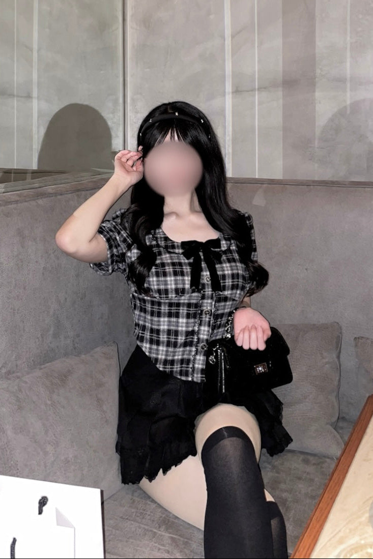 リボンチェックガーリートップス KR14606