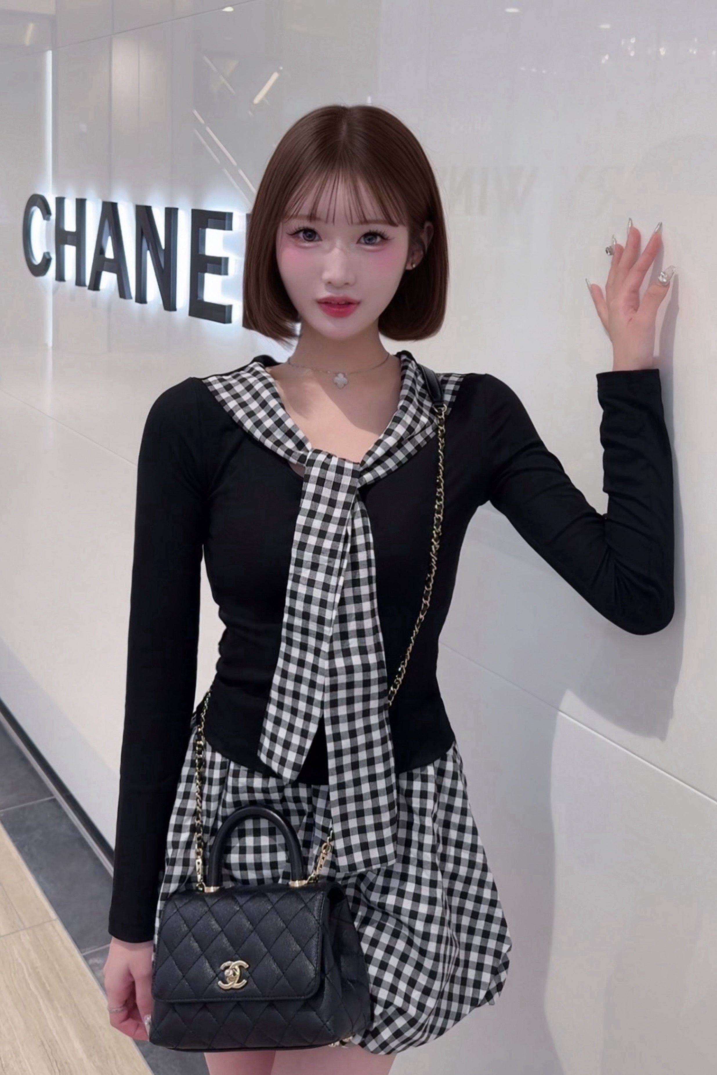 チェックタイバルーンスカートセットアップ KR30547