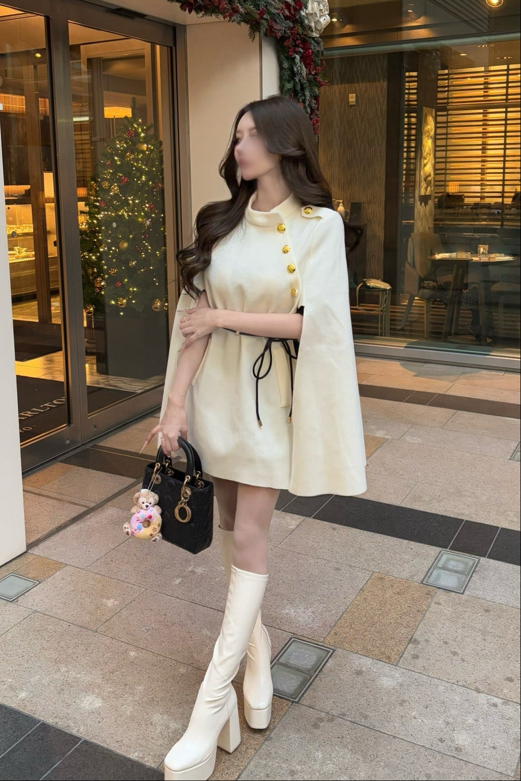 ボタンデザインケープ風ワンピース KR13678