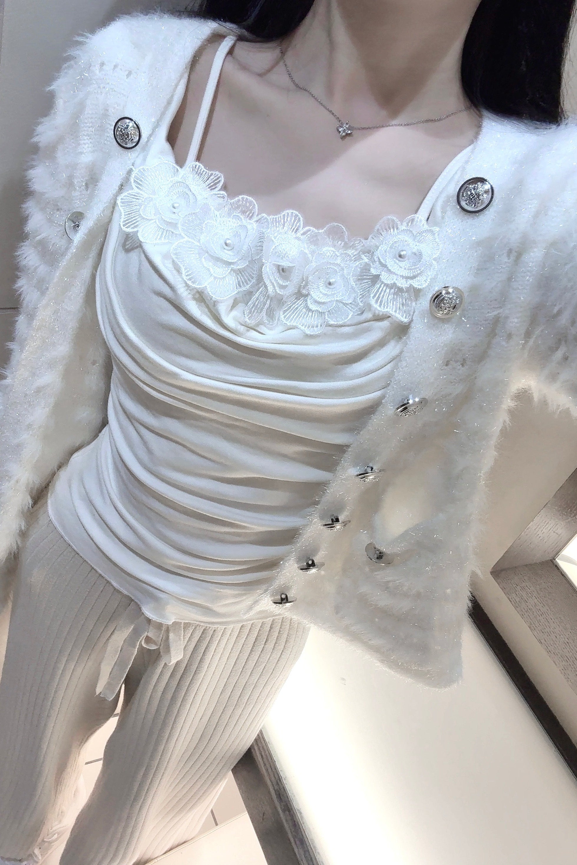 メタリックボタンラメカーディガン KR12732