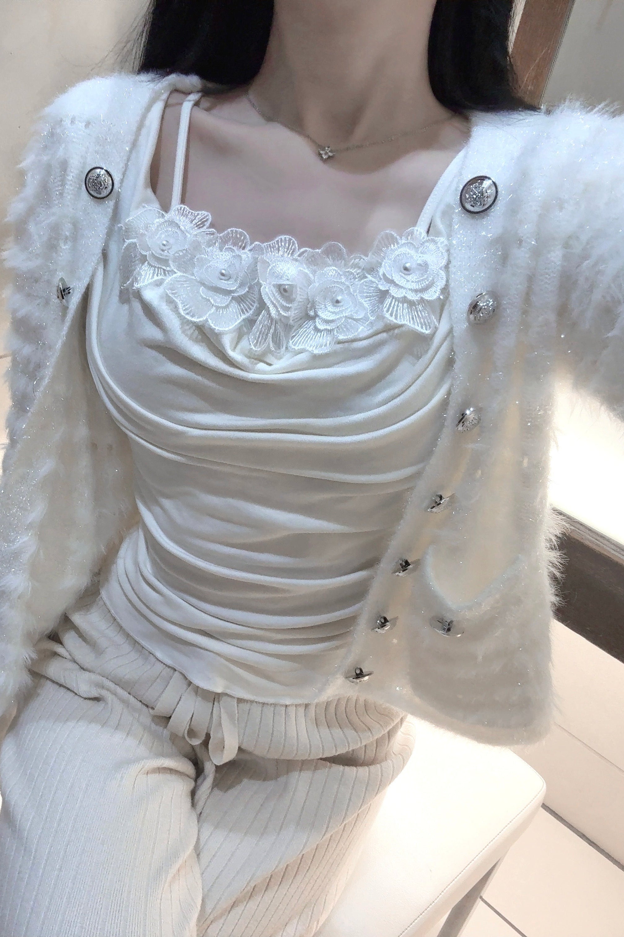 メタリックボタンラメカーディガン KR12732