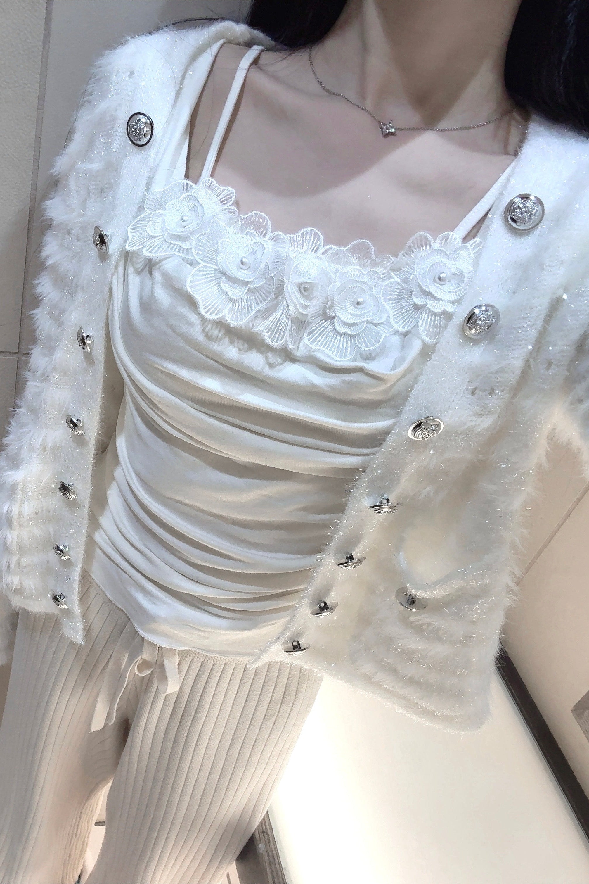 メタリックボタンラメカーディガン KR12732