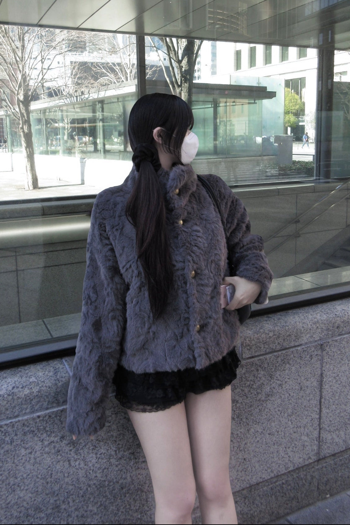 フェイクファースタンドカラーコート KR30364