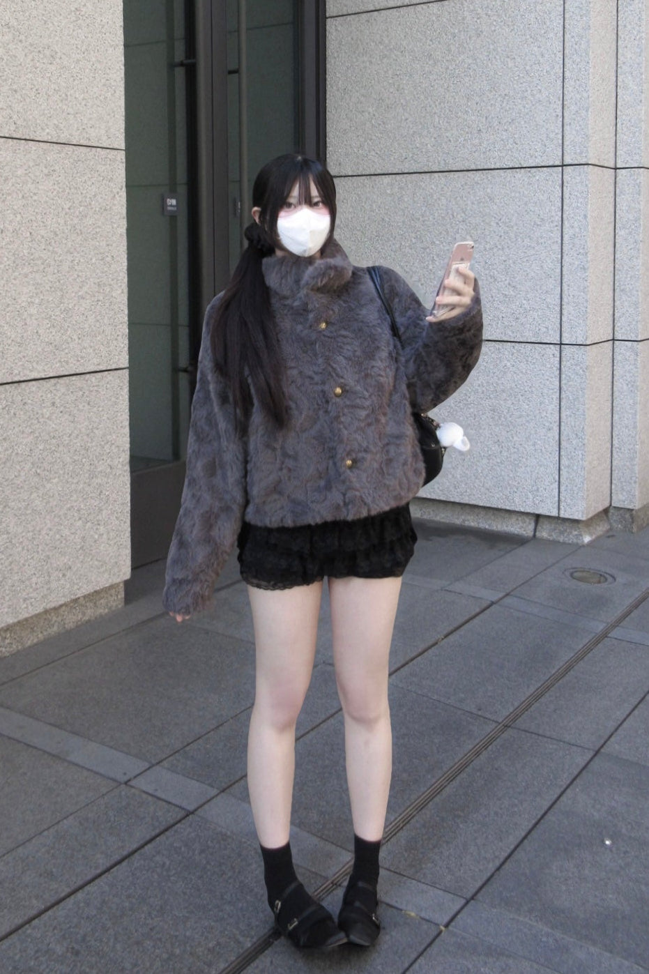 フェイクファースタンドカラーコート KR30364