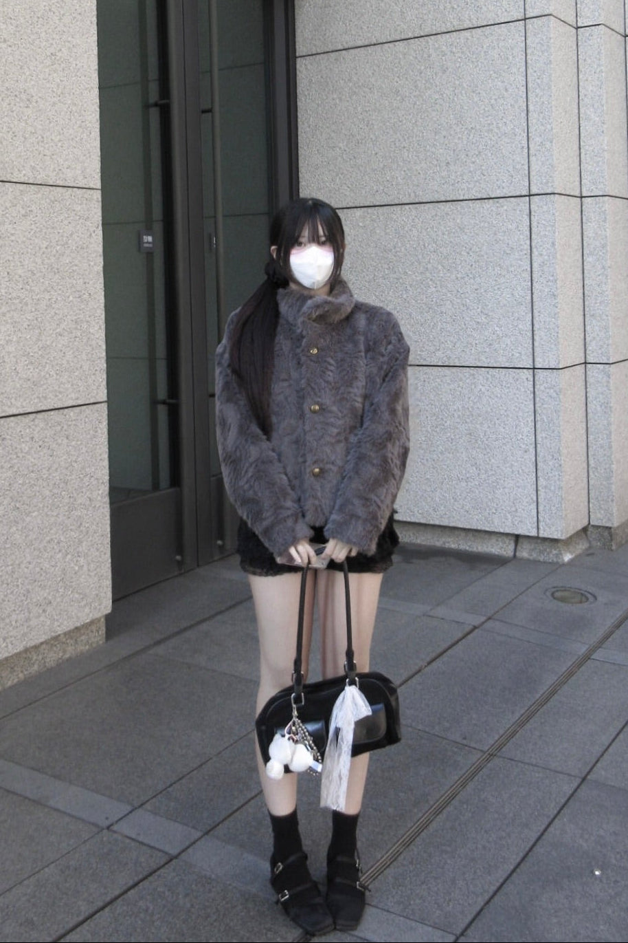 フェイクファースタンドカラーコート KR30364