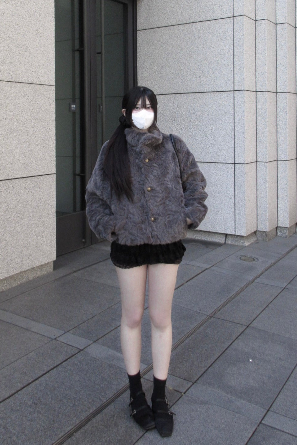 フェイクファースタンドカラーコート KR30364